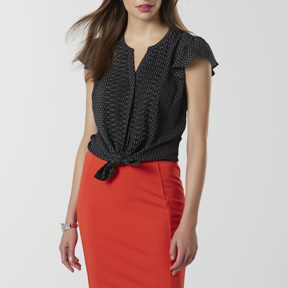 Simply Styled Petites' Pintucked Flutter Sleeve Blouse - Geometric