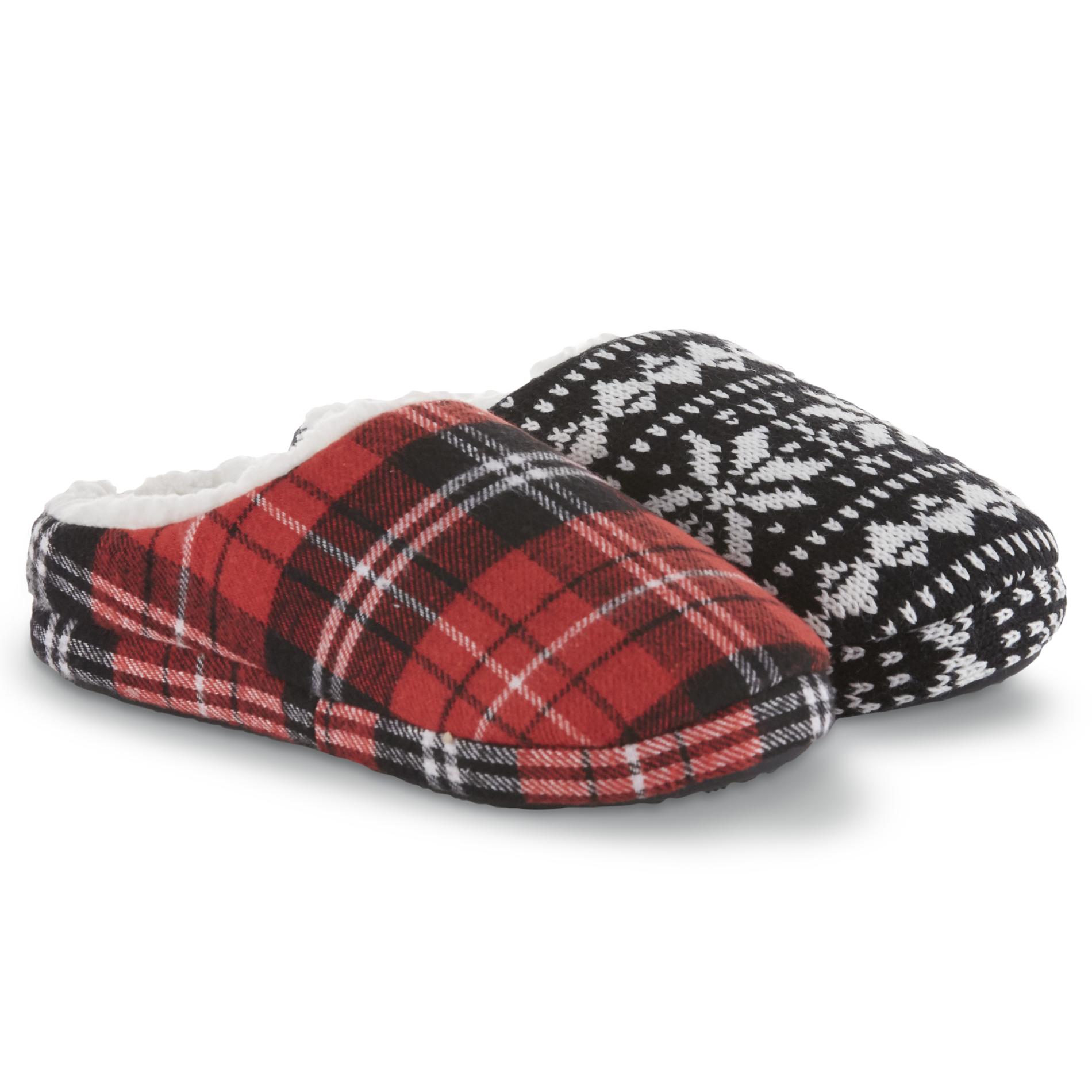 Joe Boxer Women's 2-Pairs Emsley Scuff Slippers - Plaid/Fair Isle