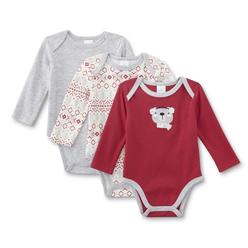 Cudlie Infant Girls' 3-Pack Long-Sleeve Bodysuits - Bear/Fair Isle