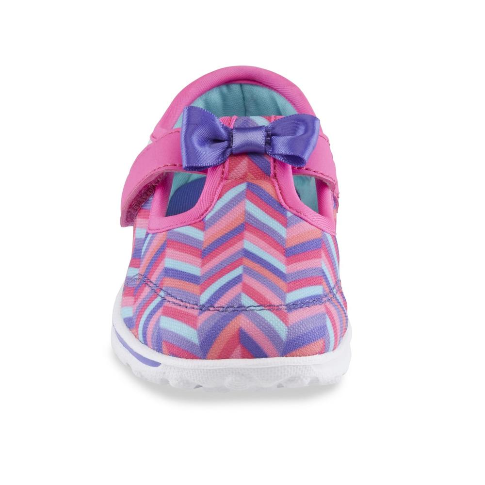 Skechers Toddler Girl's GOwalk Bow Steps Pink/ Chevron Print Walking Shoe