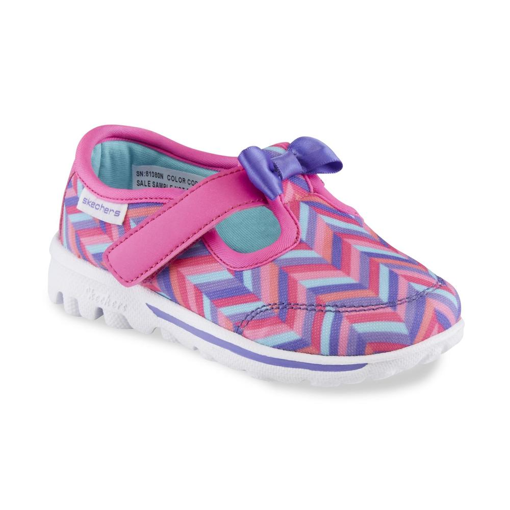Skechers Toddler Girl's GOwalk Bow Steps Pink/ Chevron Print Walking Shoe