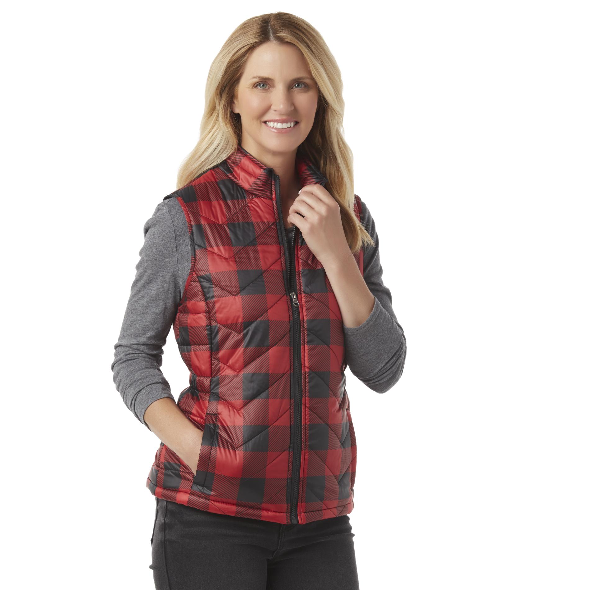 Basic Editions Women's Quilted Vest - Buffalo Plaid