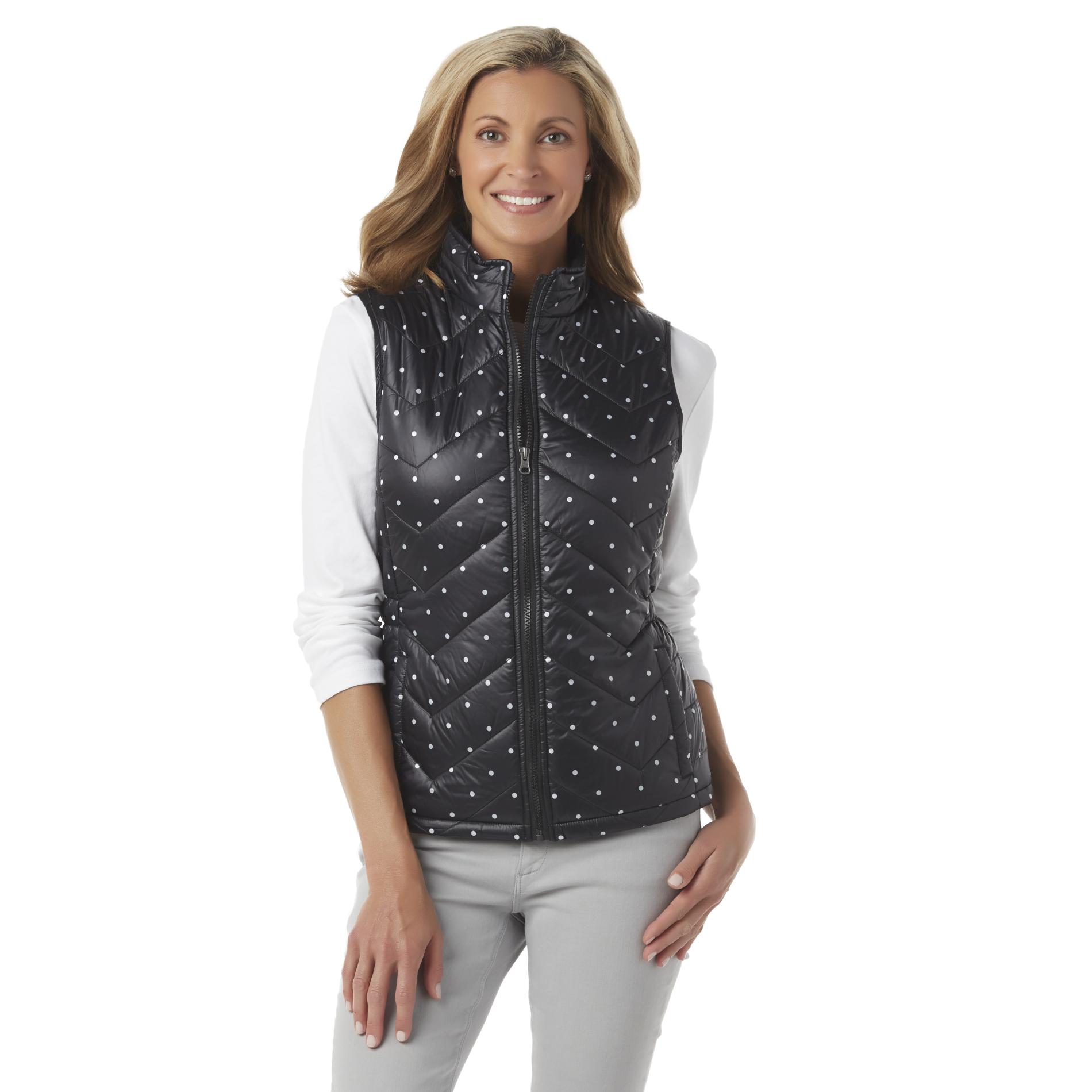 Basic Editions Women's Quilted Vest - Polka Dot