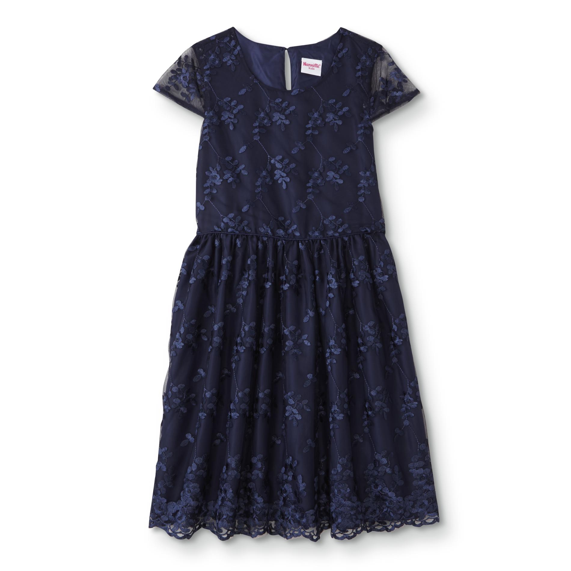 Nanette Girls' Embroidered Occasion Dress - Floral