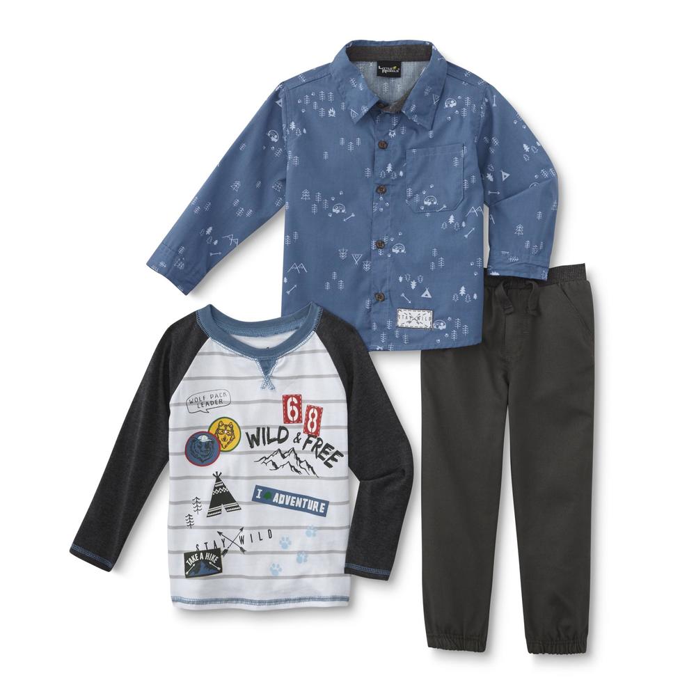 Little Rebels Toddler Boys' Graphic Shirt, Button-Front Shirt & Jogger Pants