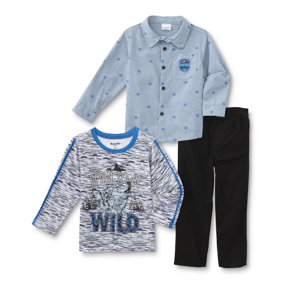 Little Rebels Toddler Boys' T-Shirt, Shirt & Pants - Born to be Wild