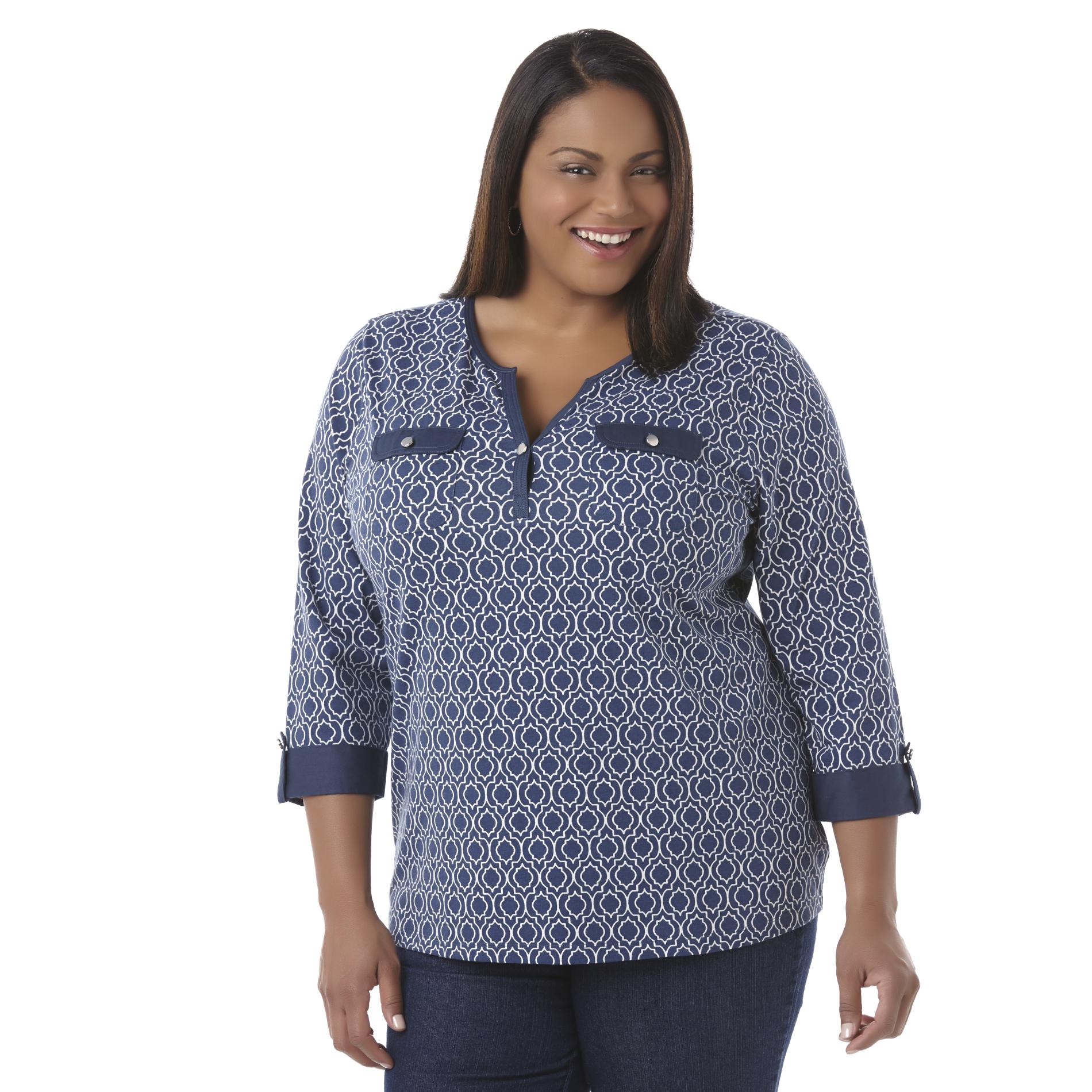 Laura Scott Women's Plus Henley Shirt - Tile