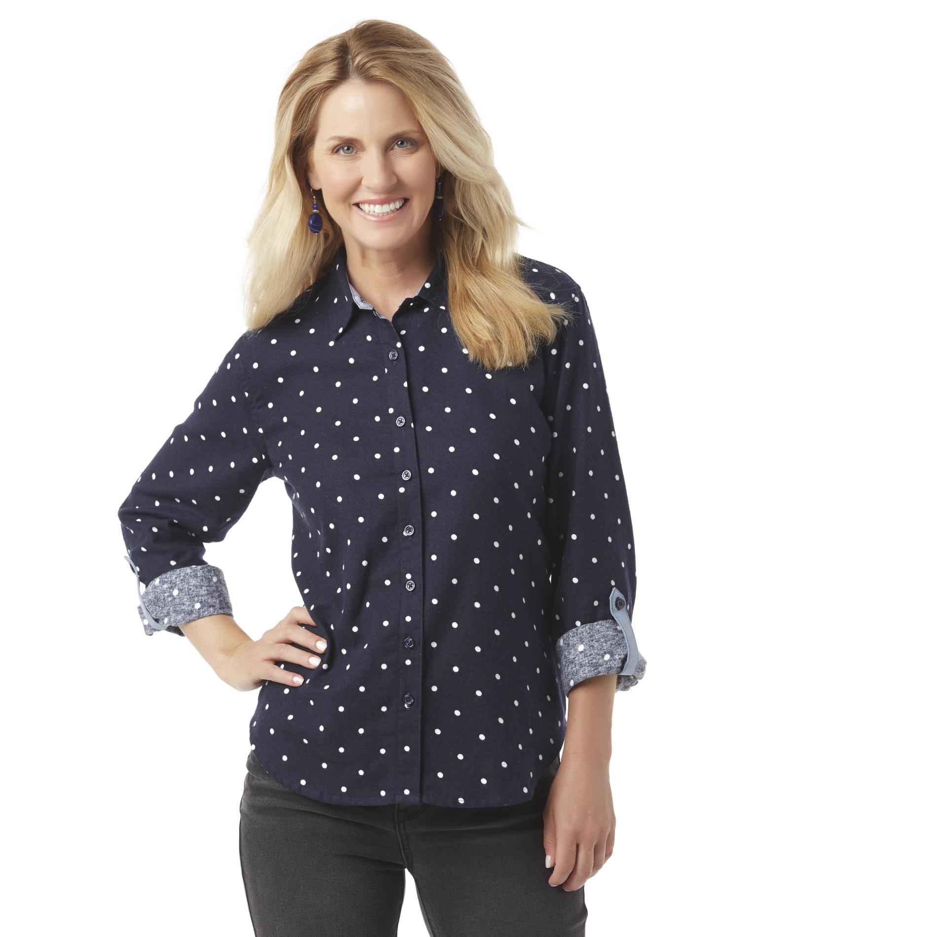 Basic Editions Women's Flannel Shirt - Polka Dot
