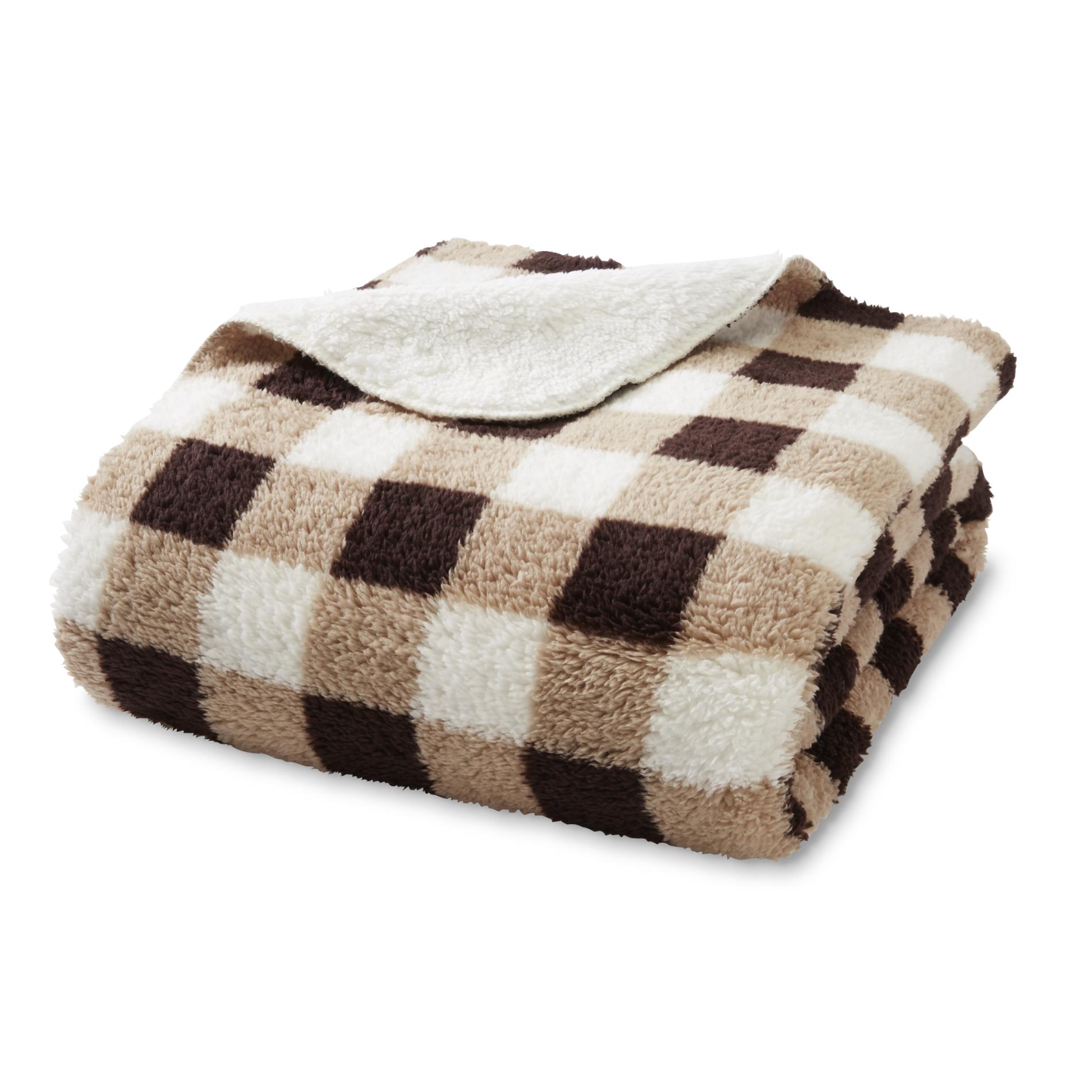 Cannon Faux Sherpa Throw - Taupe Buffalo Check