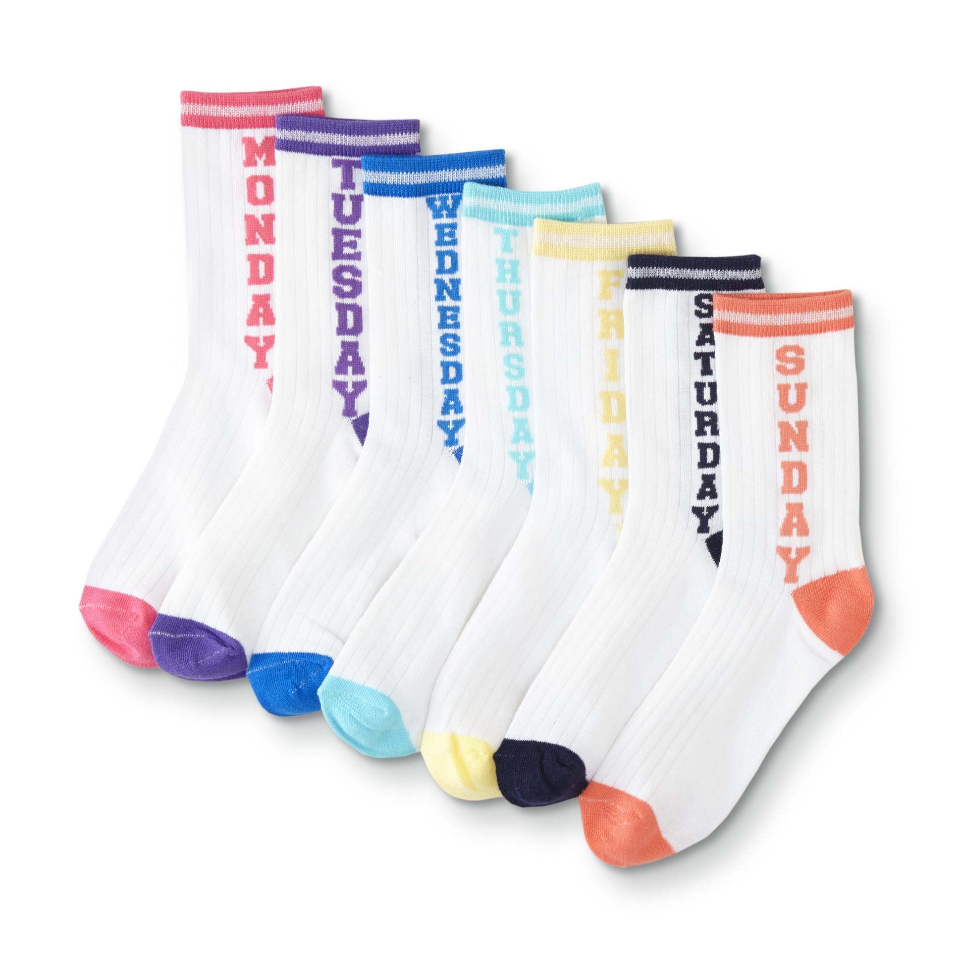 Joe Boxer Girls' 7-Pairs Fashion Crew Socks - Days of the Week