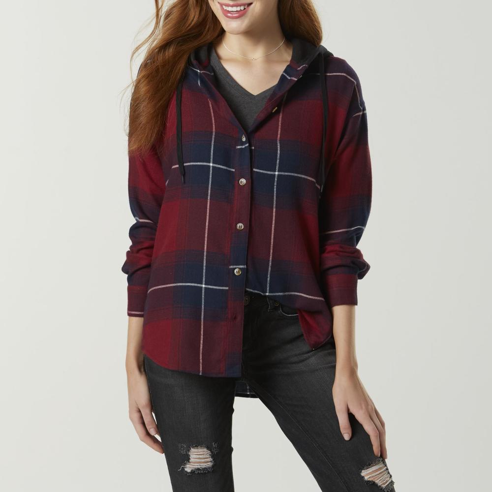 Amplify Juniors' Hooded Button-Front Sweatshirt - Plaid