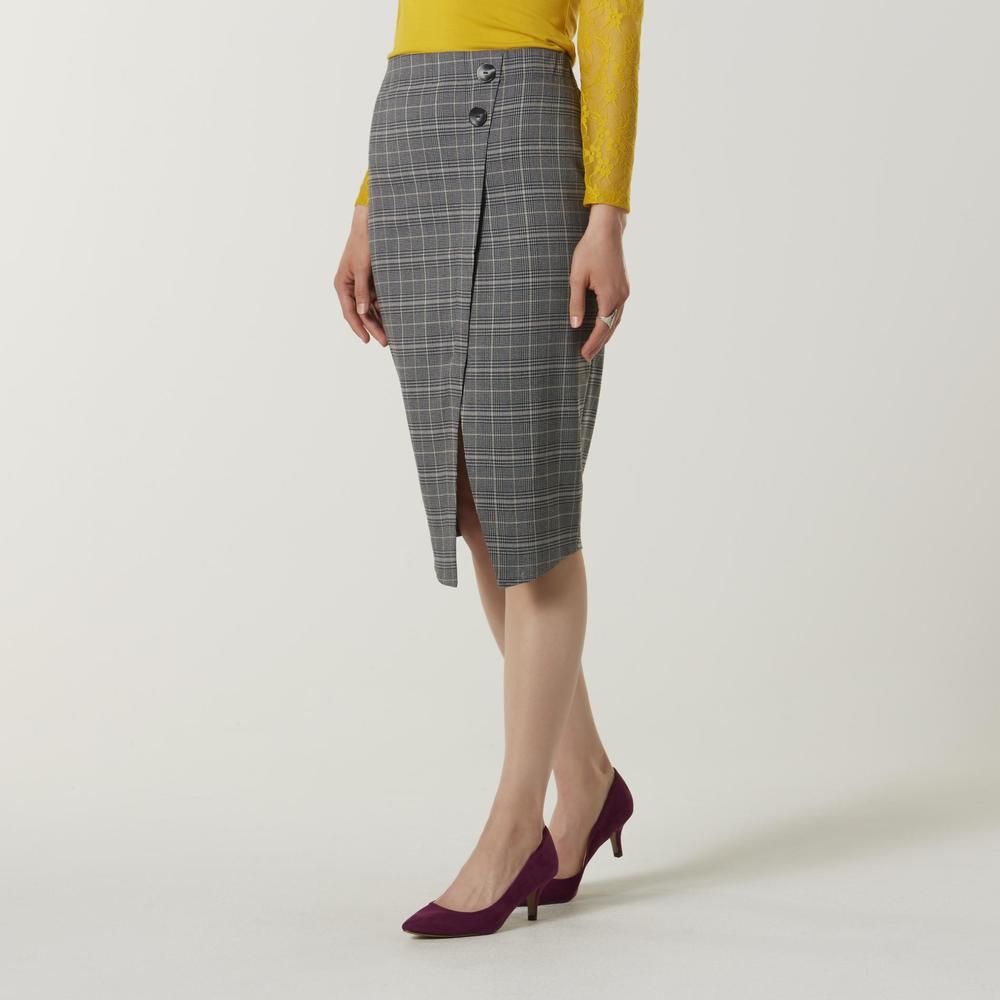 Simply Styled Women's Wrap-Effect Midi Skirt - Plaid