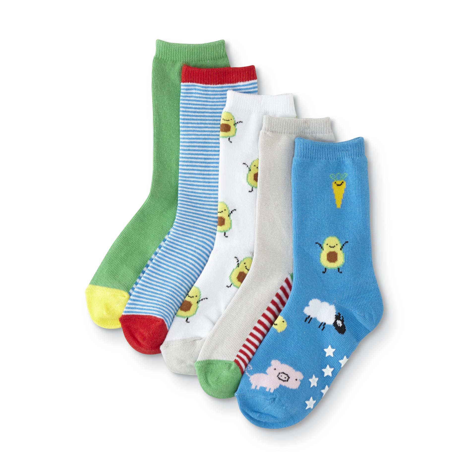 Joe Boxer Toddler Boys' 5-Pairs Crew Socks - Farm Animal/Avocado