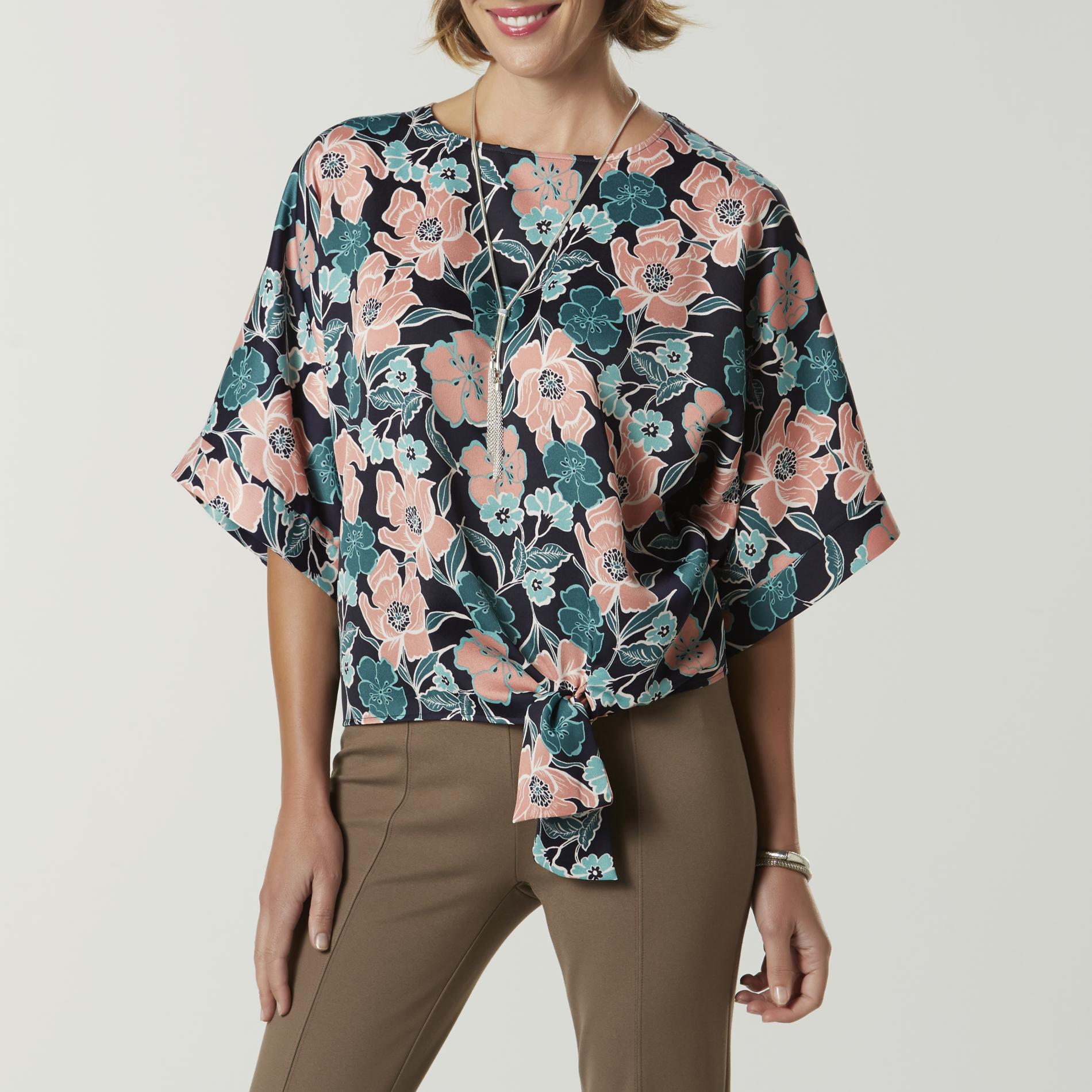 Jaclyn Smith Women's Knotted Blouse - Floral