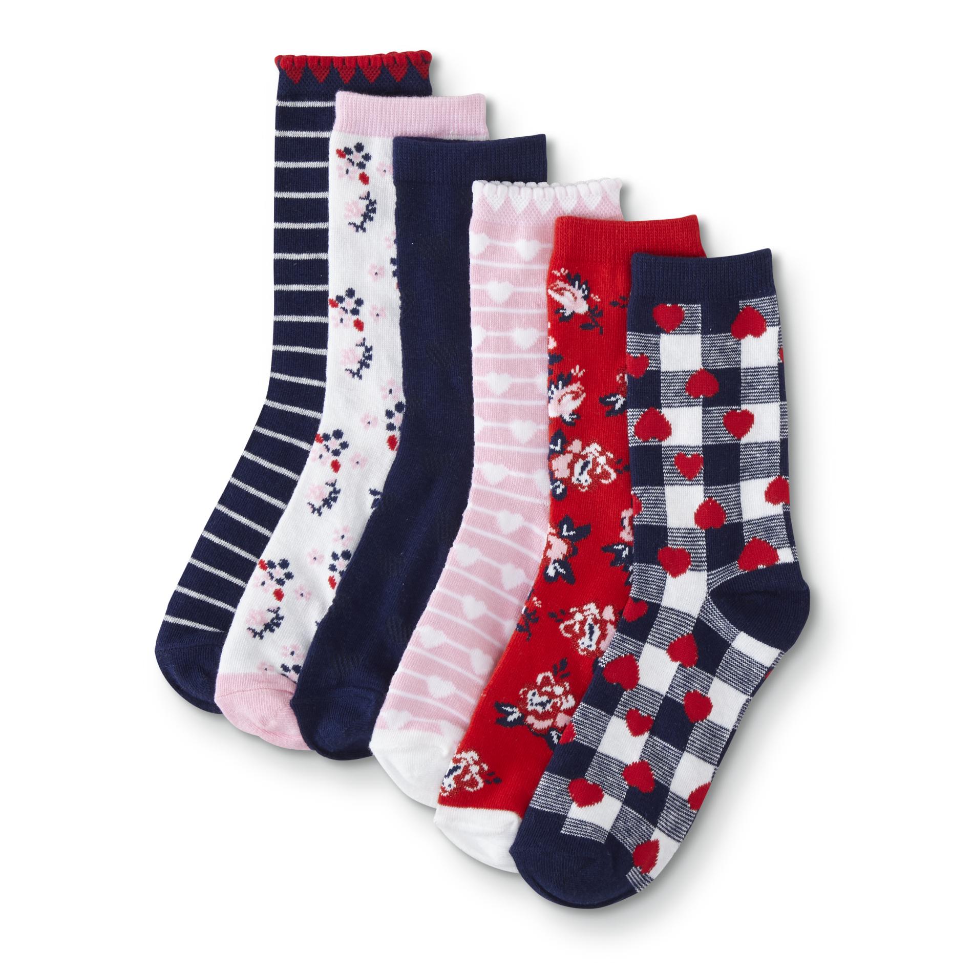 Girls' 6-Pairs Crew Socks - Striped