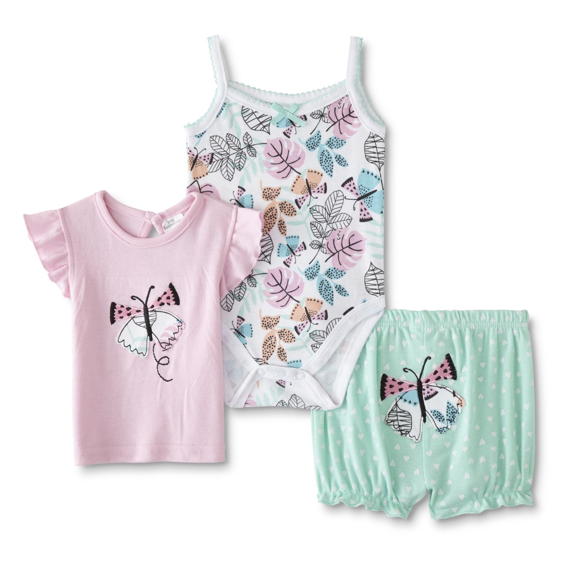 Cudlie Infant Girls' Bodysuit, T-Shirt & Shorts - Butterflies