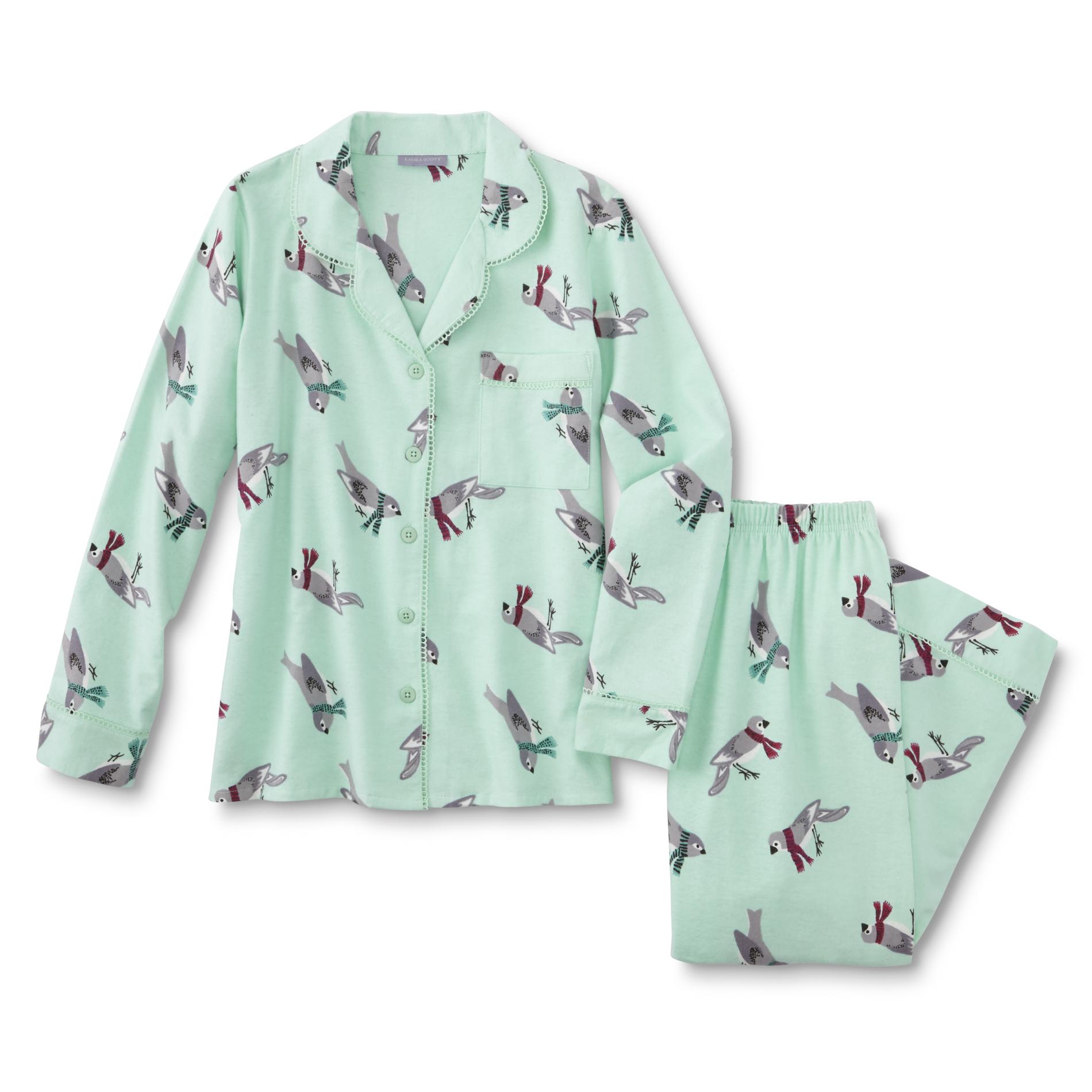 Laura Scott Women's Flannel Pajama Top & Pants - Birds
