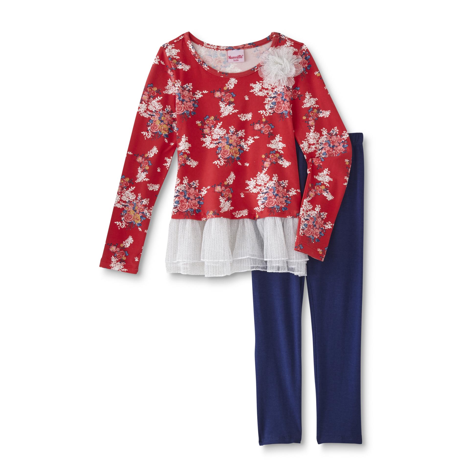 Nanette Girls' Embellished Shirt & Leggings - Floral
