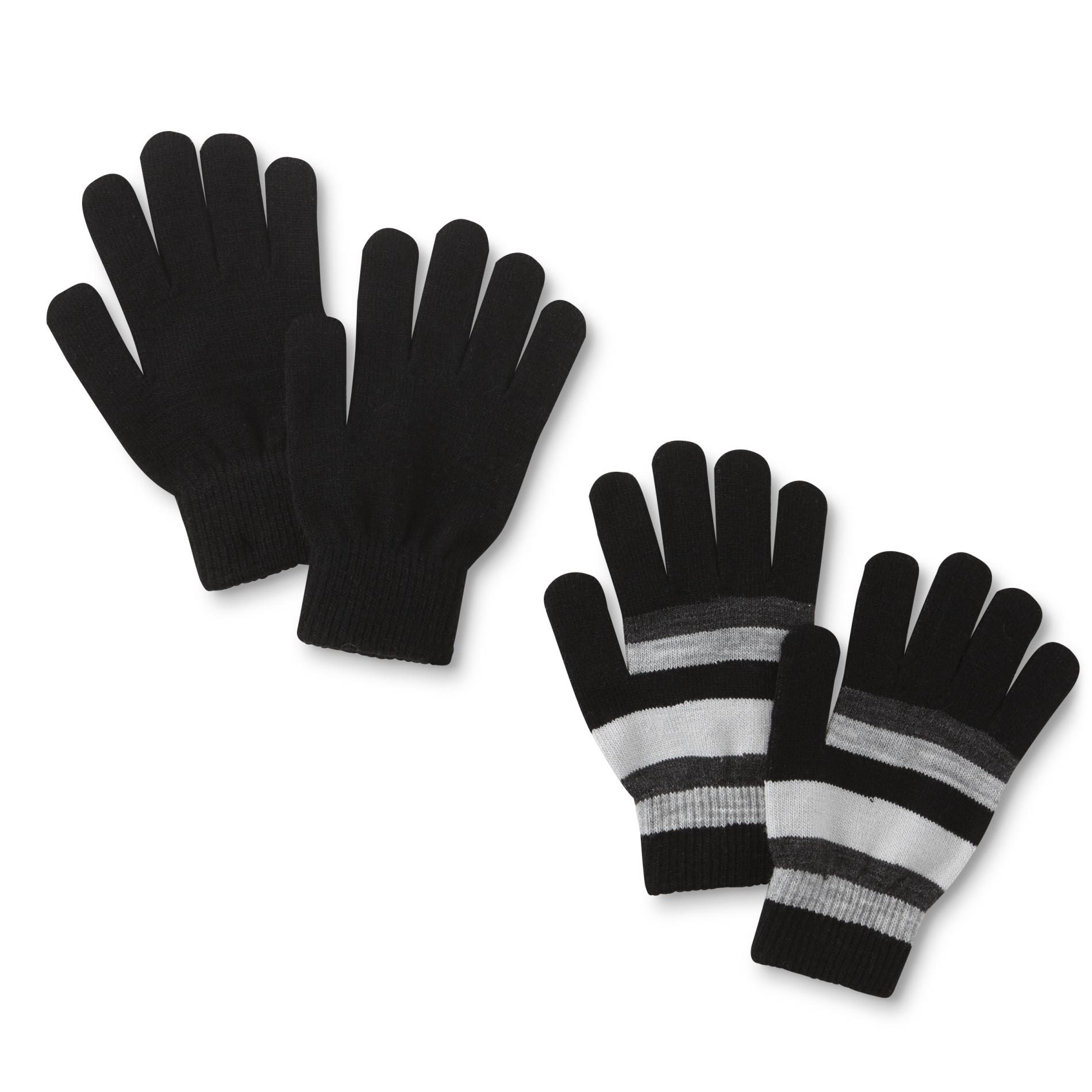 Women's 2-Pairs Stretch Knit Gloves - Striped & Solid