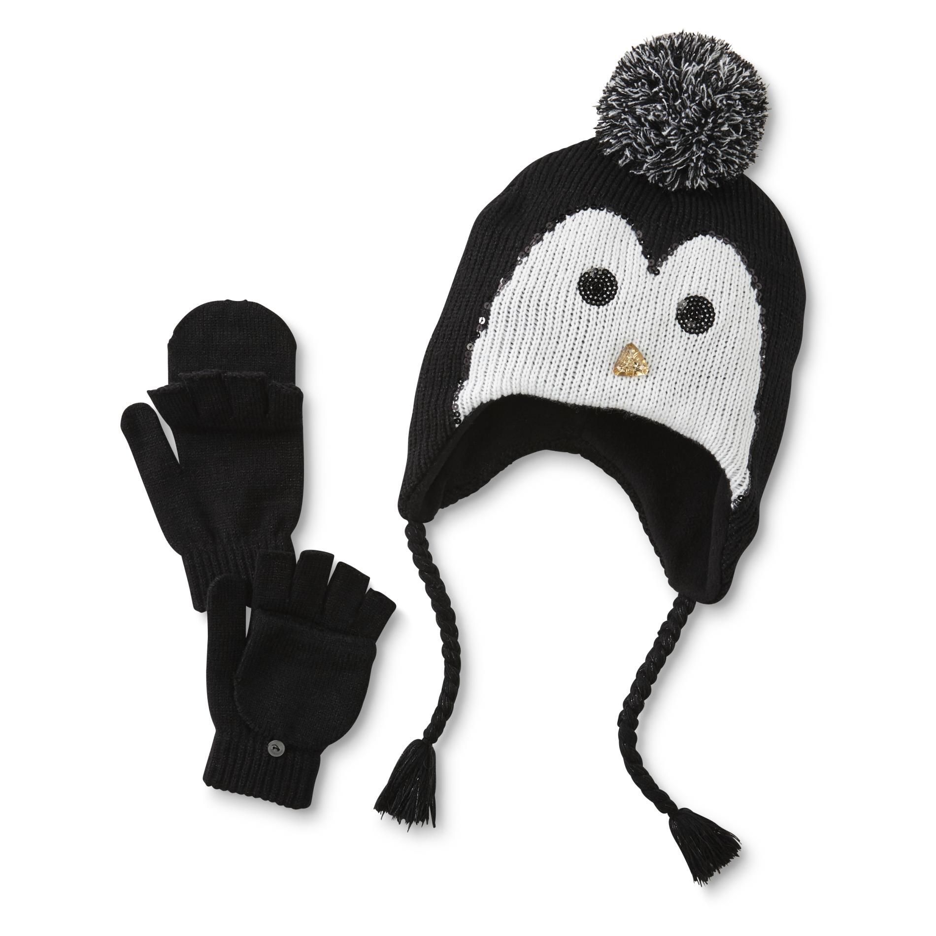 Joe Boxer Women's Fleece-Lined Hat & Fingerless Gloves - Penguin