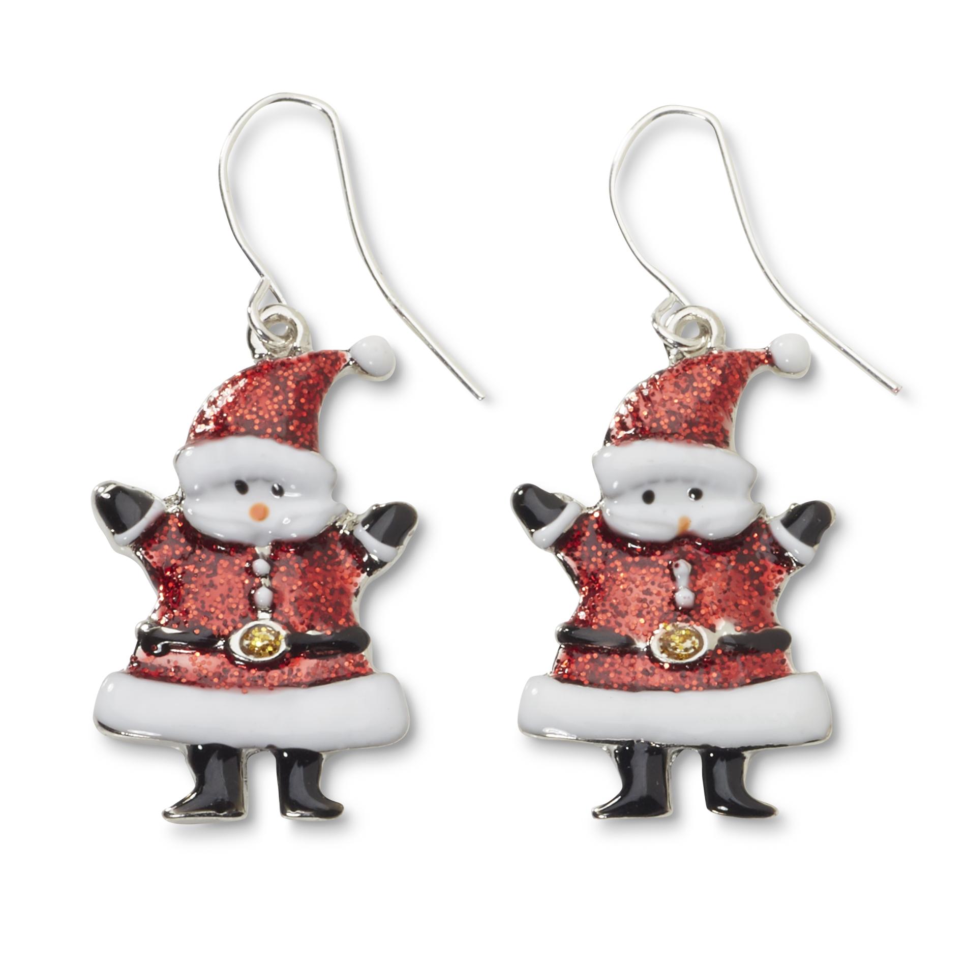Women's Silvertone Christmas Dangle Earrings - Santa Claus