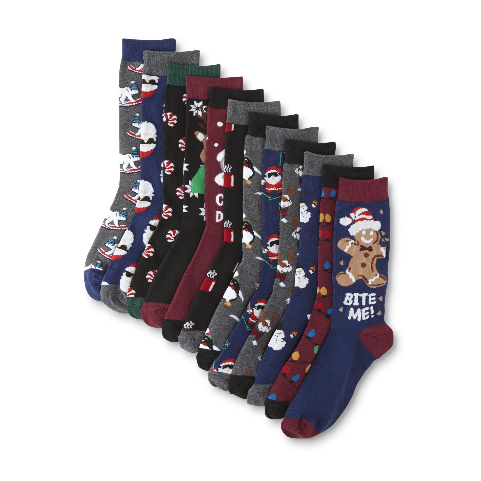 Joe Boxer Men's 12-Pairs Christmas Crew Socks - Holiday Designs