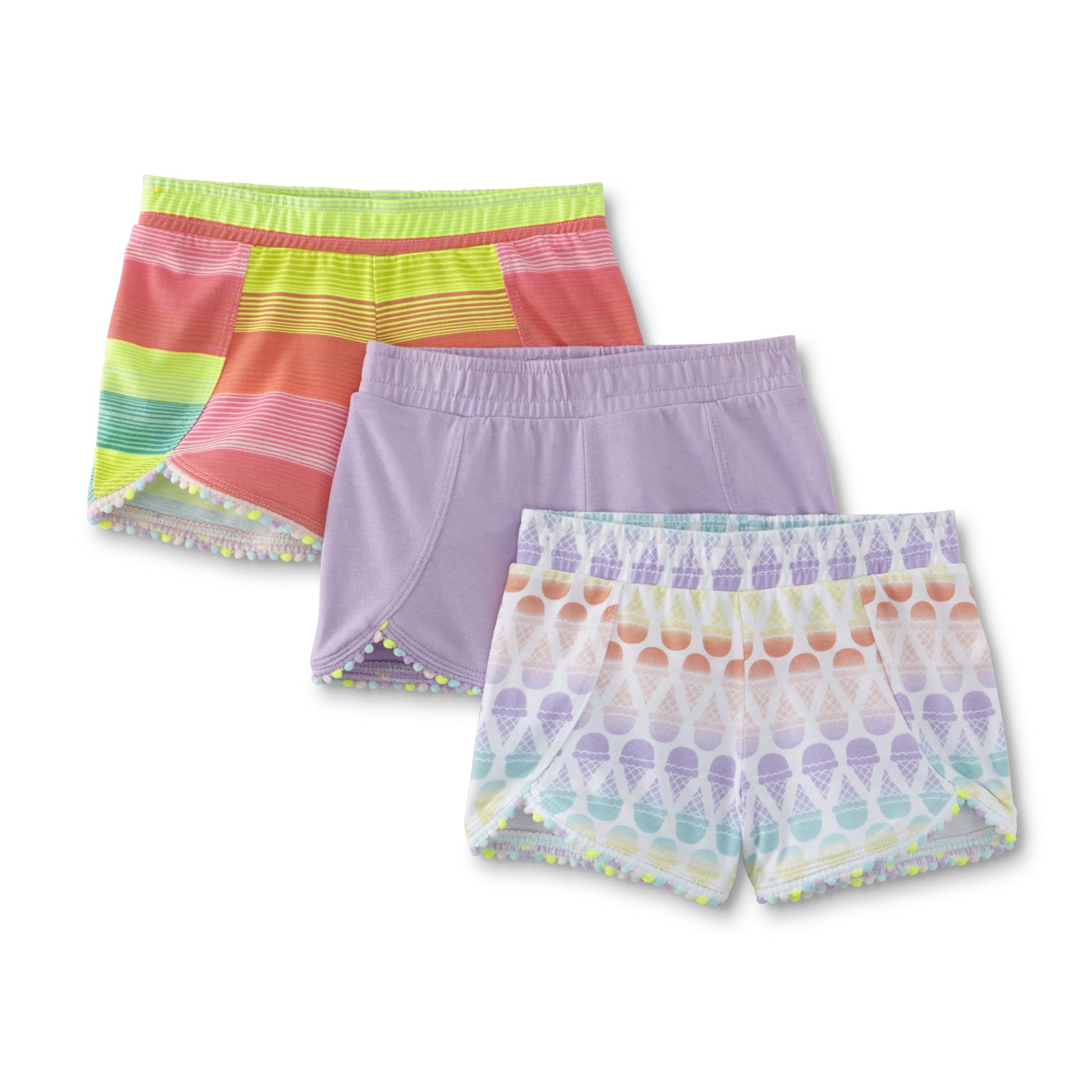 WonderKids Infant & Toddler Girls' 3-Pack Shorts - Striped & Ice Cream