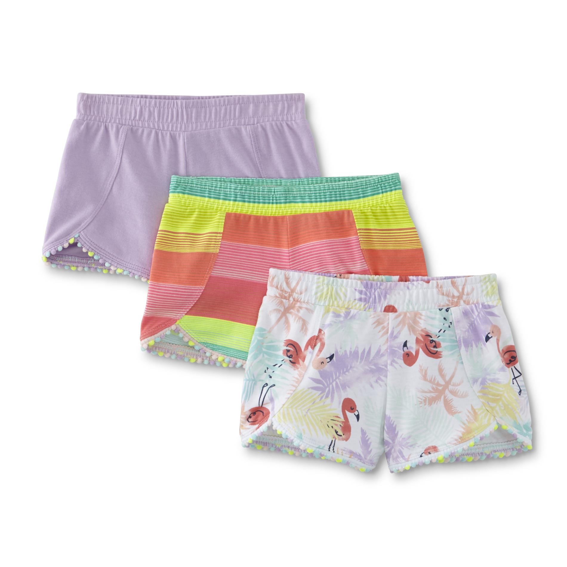 Toughskins Infant & Toddler Girls' 3-Pack Shorts - Striped & Flamingo