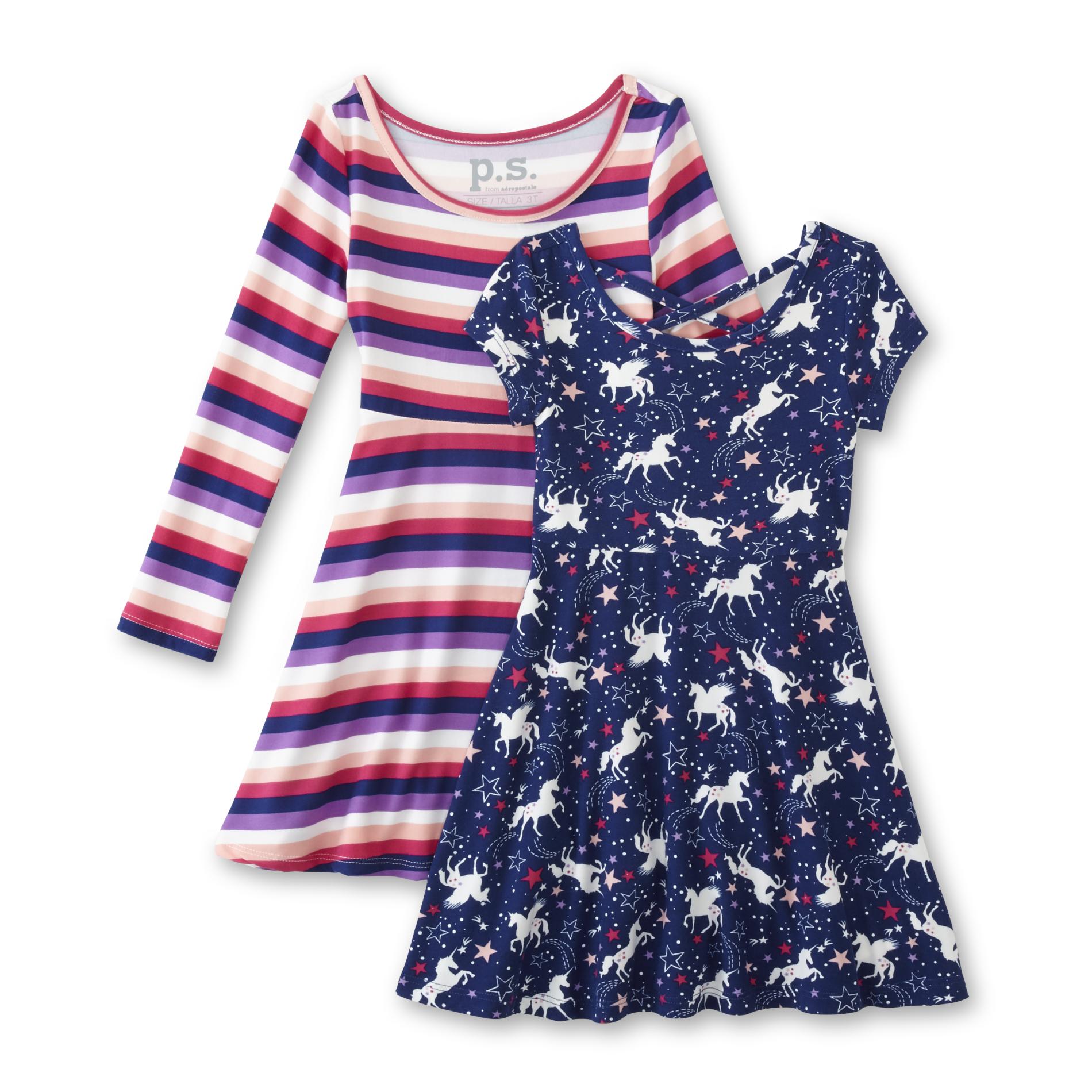 Children's Apparel Toddler Girls' 2-Pack Dresses - Striped/Unicorn