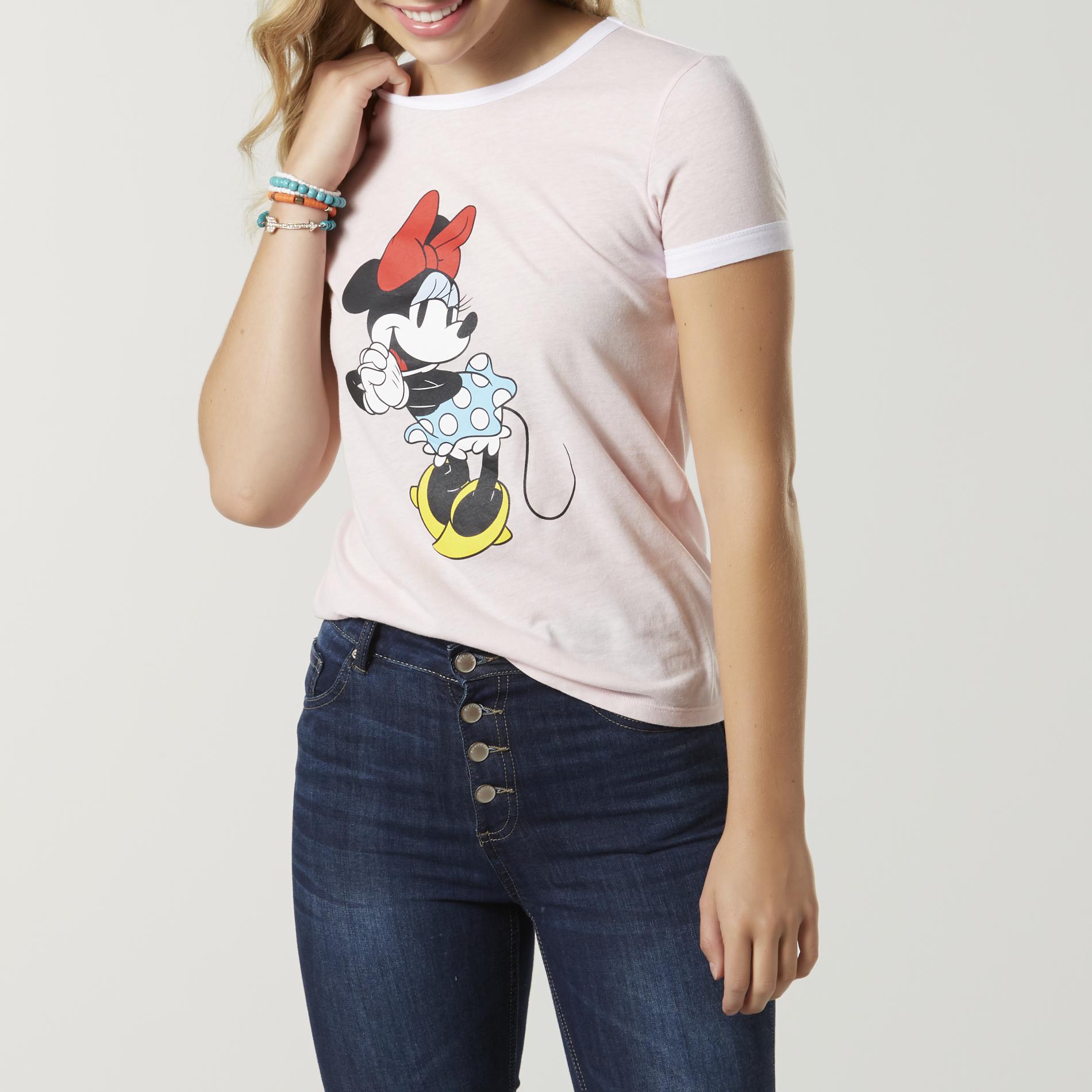 Joe Boxer Juniors' Ringer T-Shirt - Minnie Mouse, Size: Small, Pink/White Joe Boxer Juniors' Ringer T-Shirt - Minnie Mouse, Size: Small, Pink/White