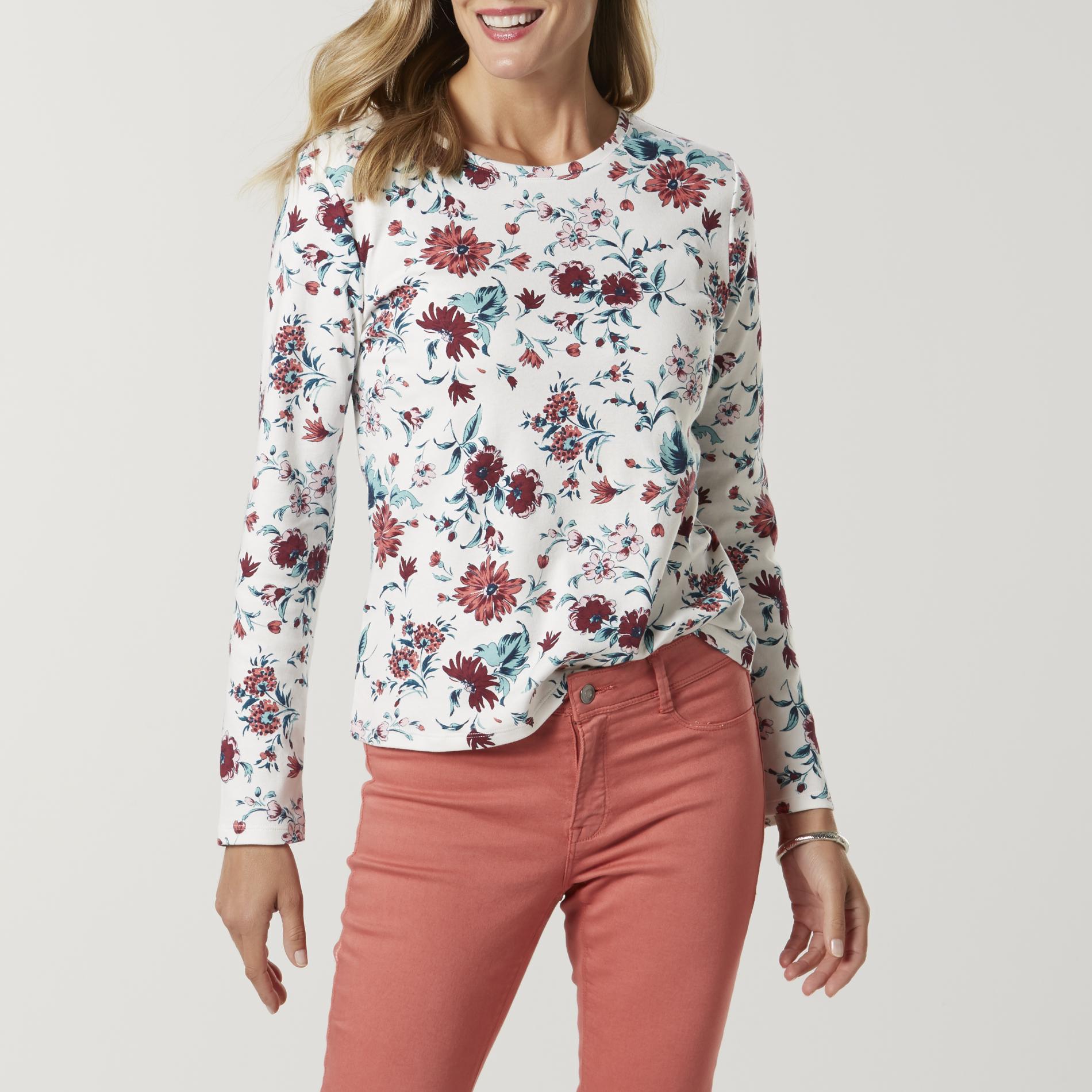 Basic Editions Women's Long-Sleeve T-Shirt - Floral