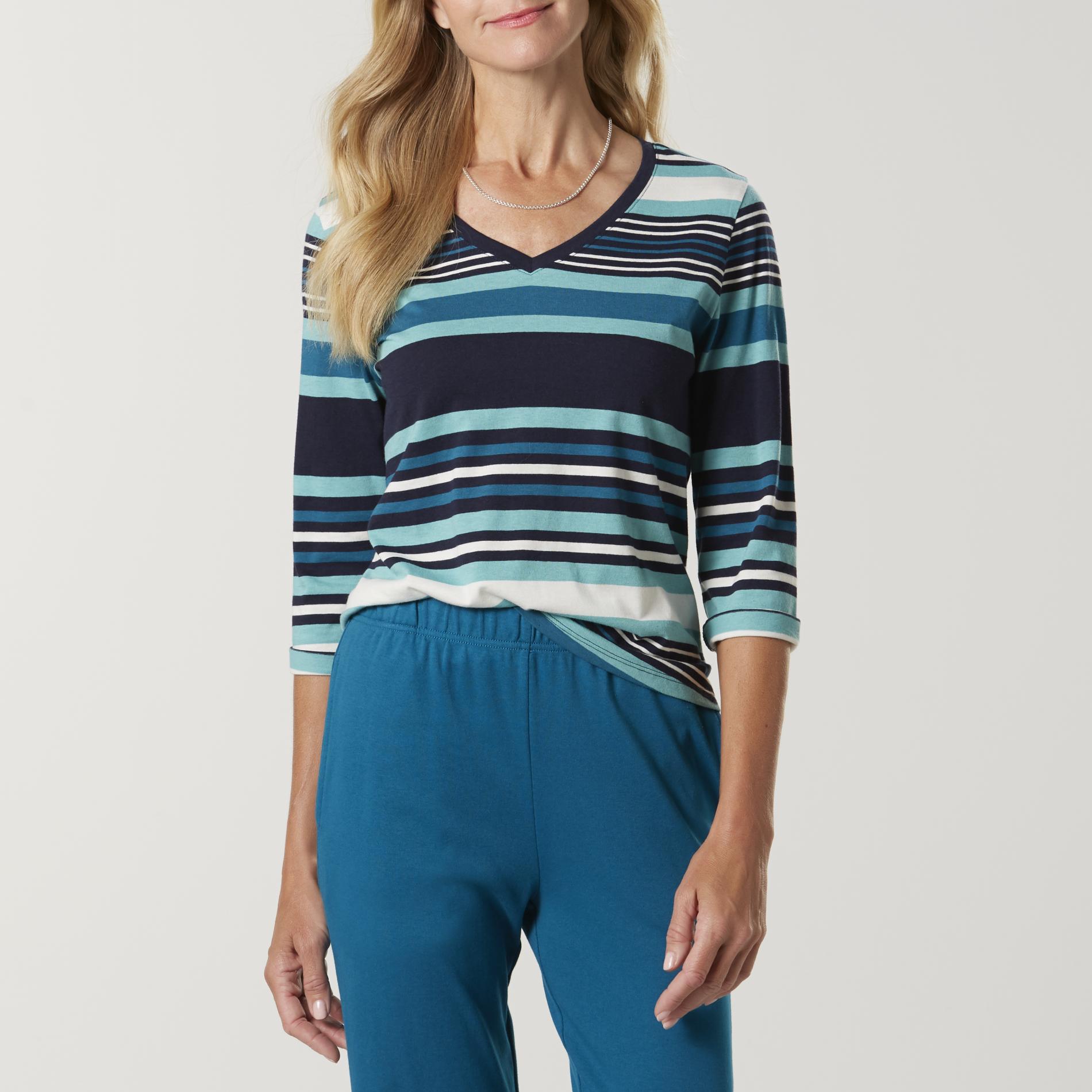 Laura Scott Petites' V-Neck Shirt - Striped