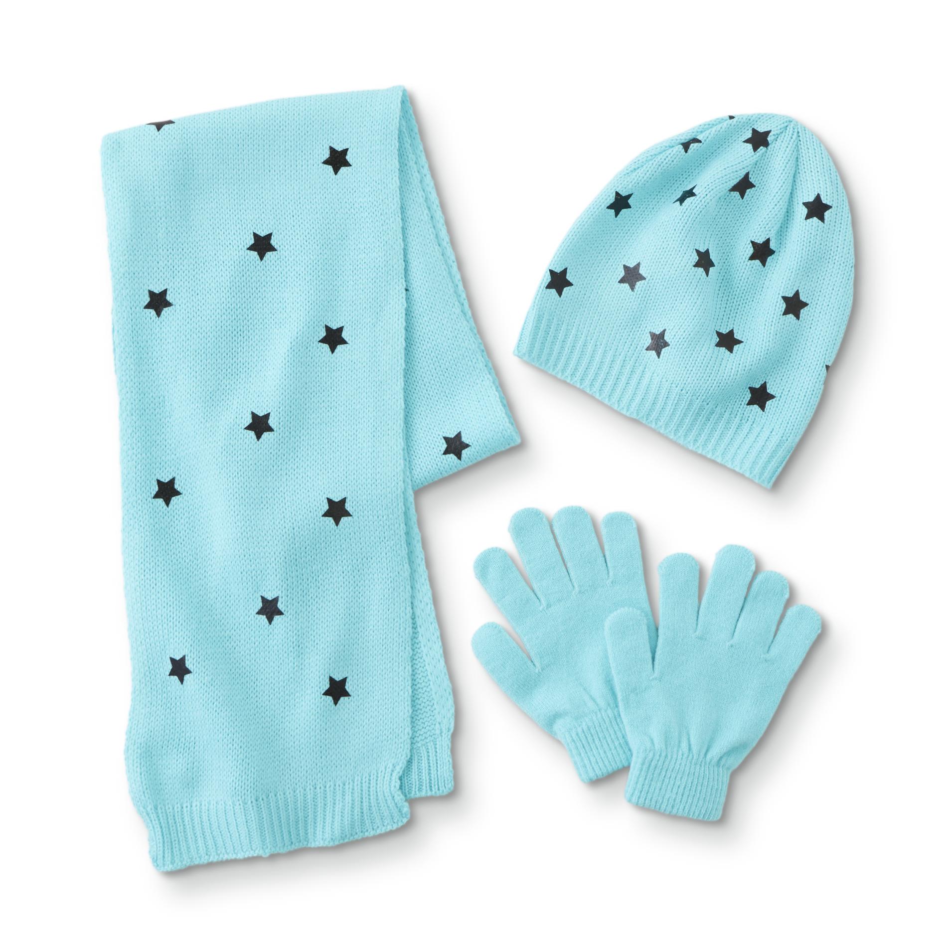 Simply Styled Girls' Hat, Scarf & Gloves - Stars