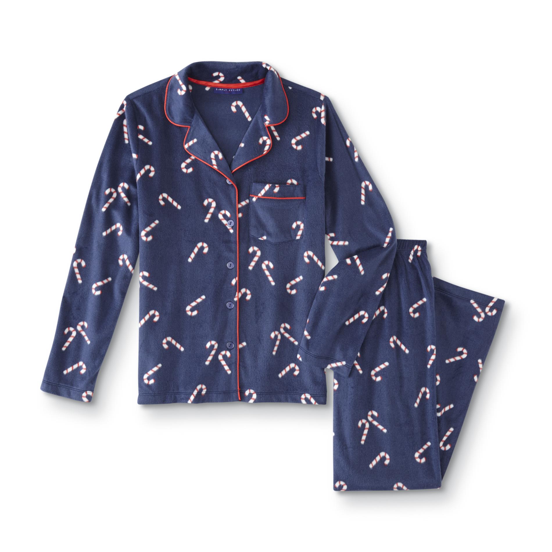 Basic Editions Women's Pajama Shirt & Pants - Candy Canes, Size: Small, Medieval Blue Basic Editions Women's Pajama Shirt & Pants - Candy Canes, Size: Small, Medieval Blue