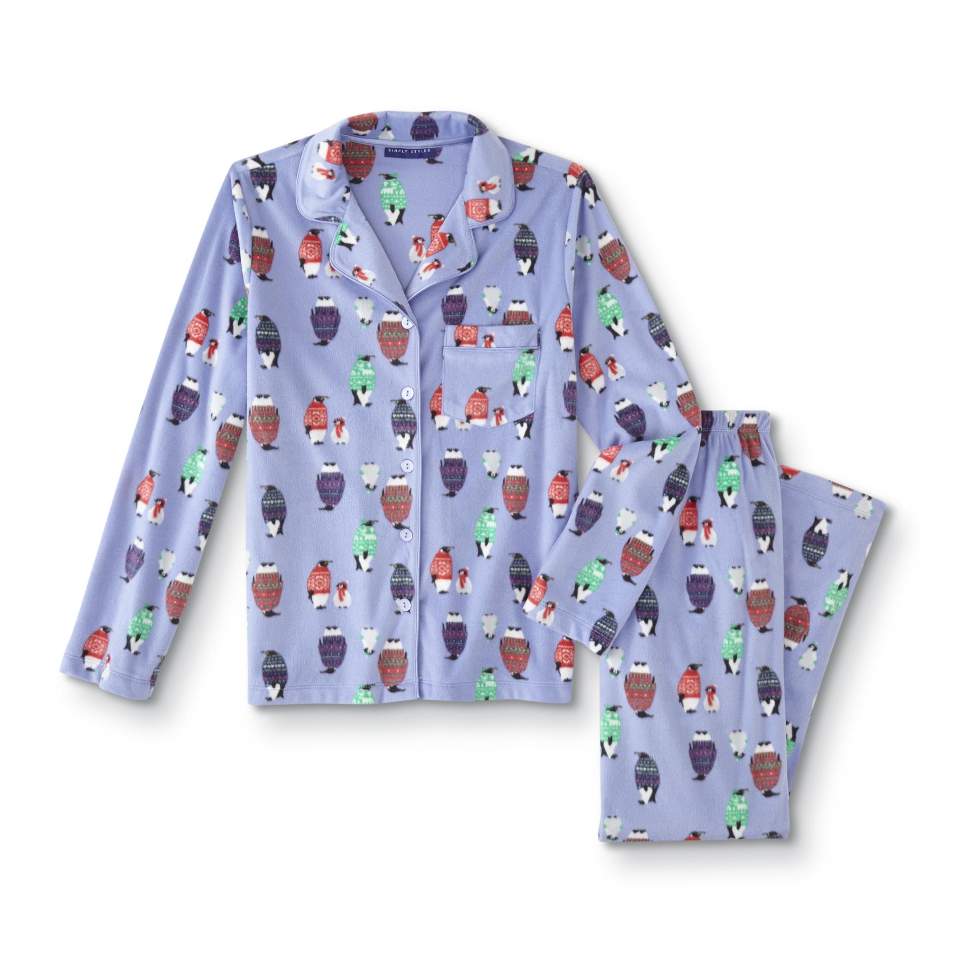 Basic Editions Women's Pajama Shirt & Pants - Penguins, Size: Small, Pale Purple Basic Editions Women's Pajama Shirt & Pants - Penguins, Size: Small, Pale Purple