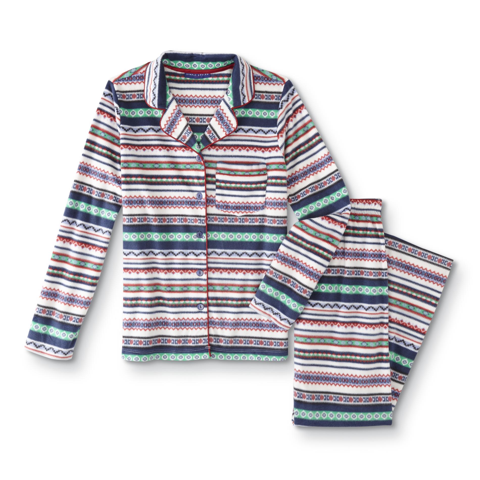 Basic Editions Women's Pajama Shirt & Pants - Fair Isle, Size: Small, Cloud Dancer Basic Editions Women's Pajama Shirt & Pants - Fair Isle, Size: Small, Cloud Dancer