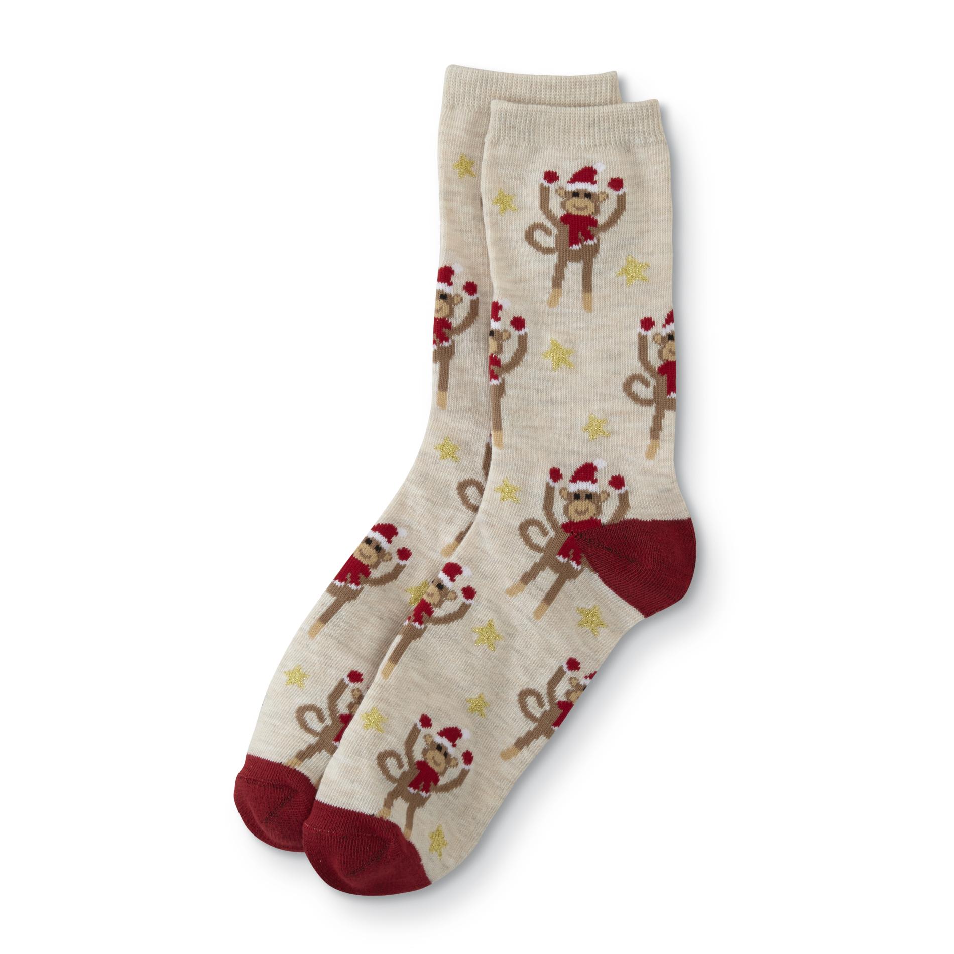 Women's Christmas Crew Socks - Monkey
