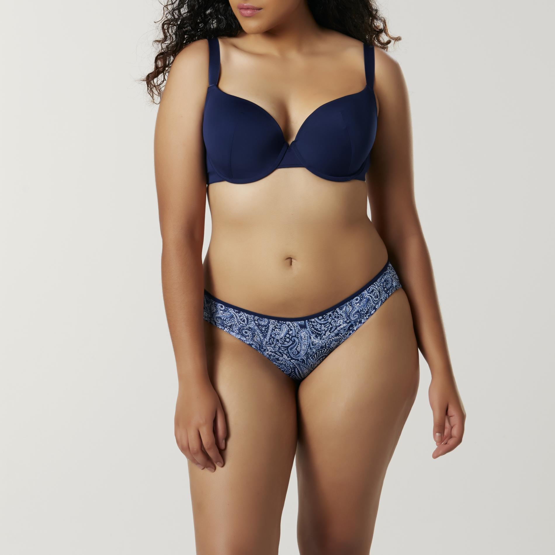 Women's Plus T-Shirt Bra & Bikini Panties - Paisley, Size: 40 C, Medieval Blue Women's Plus T-Shirt Bra & Bikini Panties - Paisley, Size: 40 C, Medieval Blue