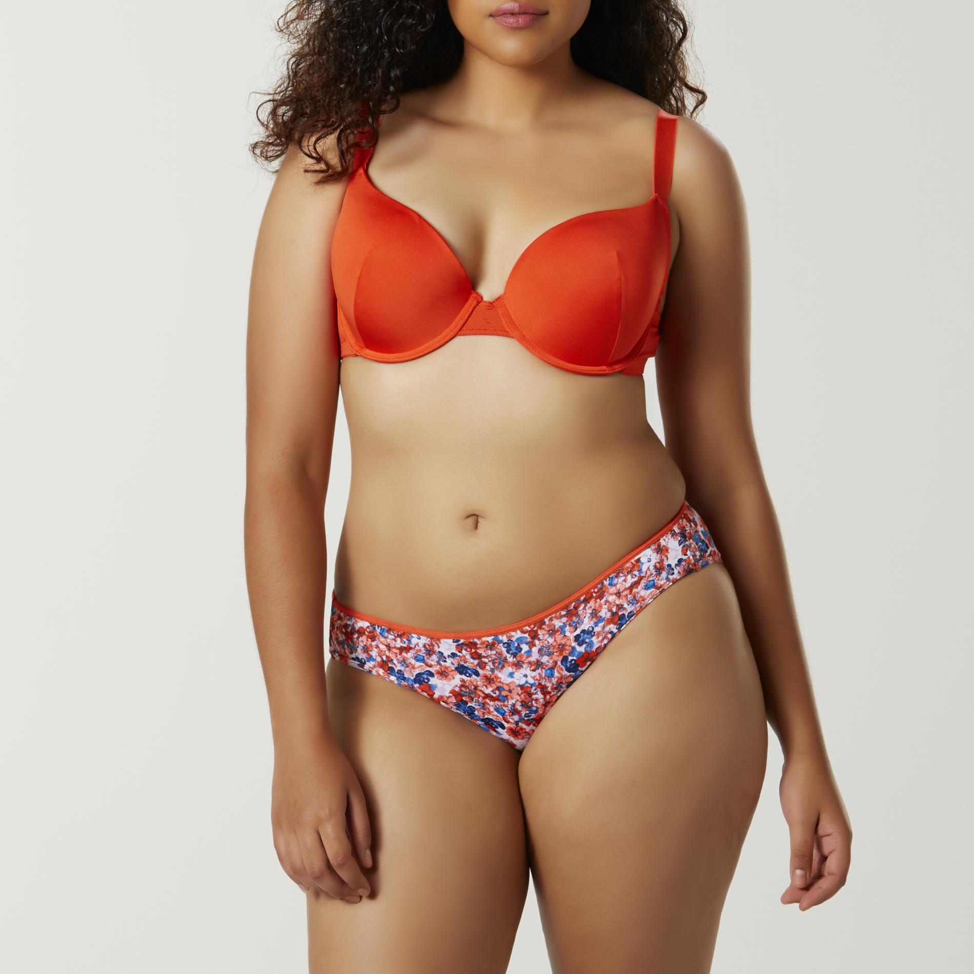 Women's Plus T-Shirt Bra & Bikini Panties - Floral, Size: 40 C, Red Red Women's Plus T-Shirt Bra & Bikini Panties - Floral, Size: 40 C, Red Red