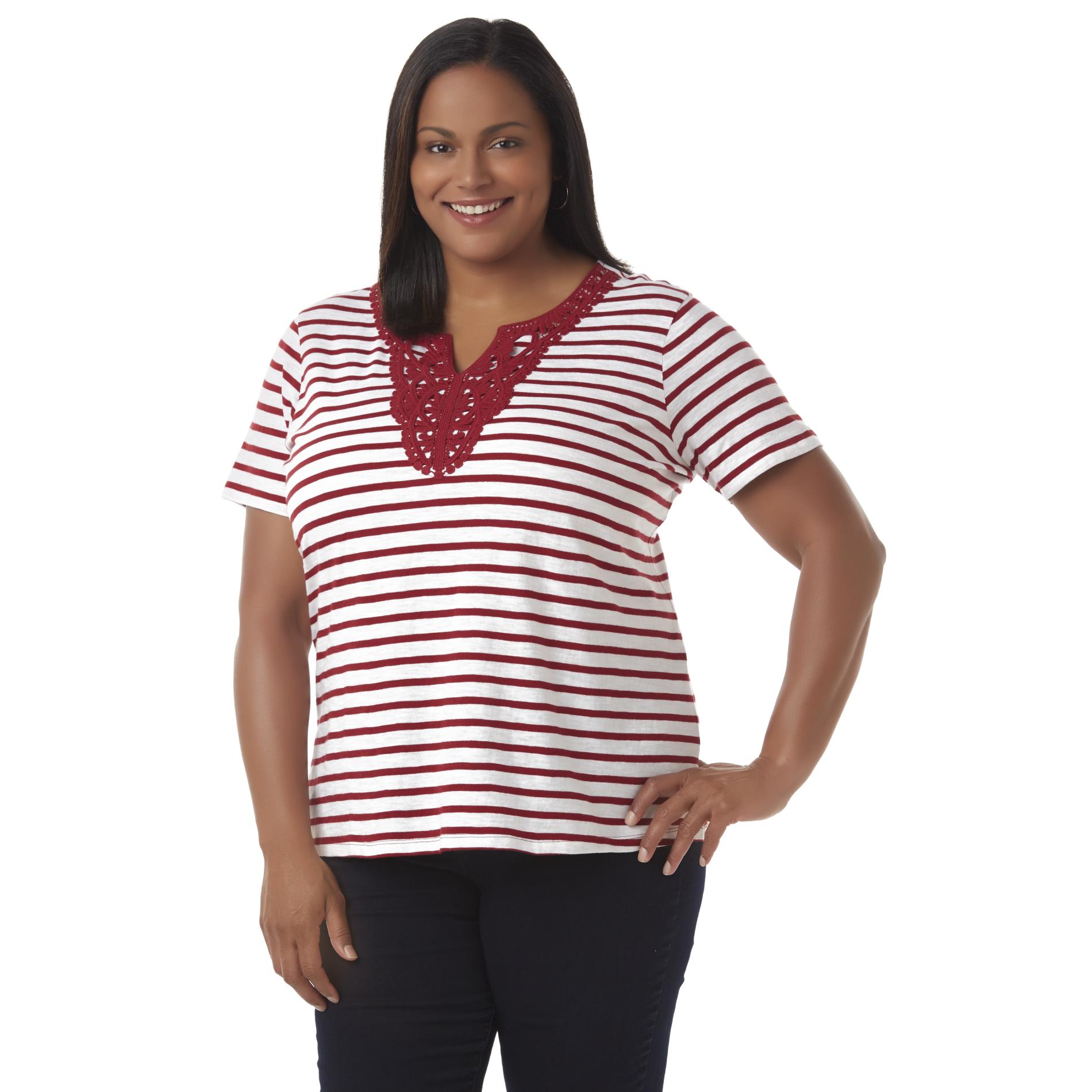 Basic Editions Women's Plus Embellished Shirt - Striped