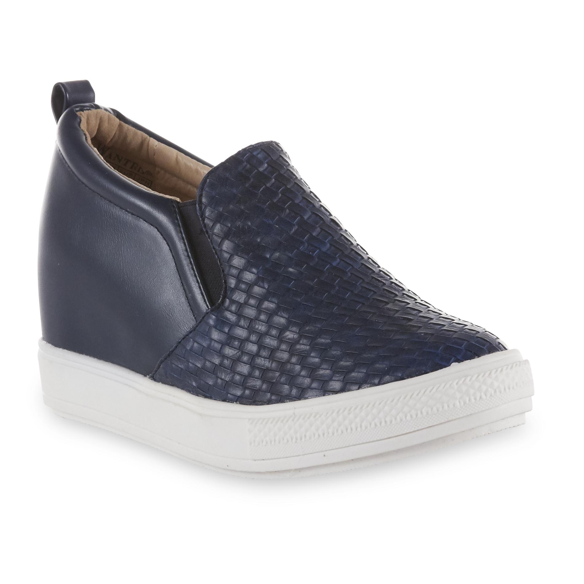 navy wedge sneakers