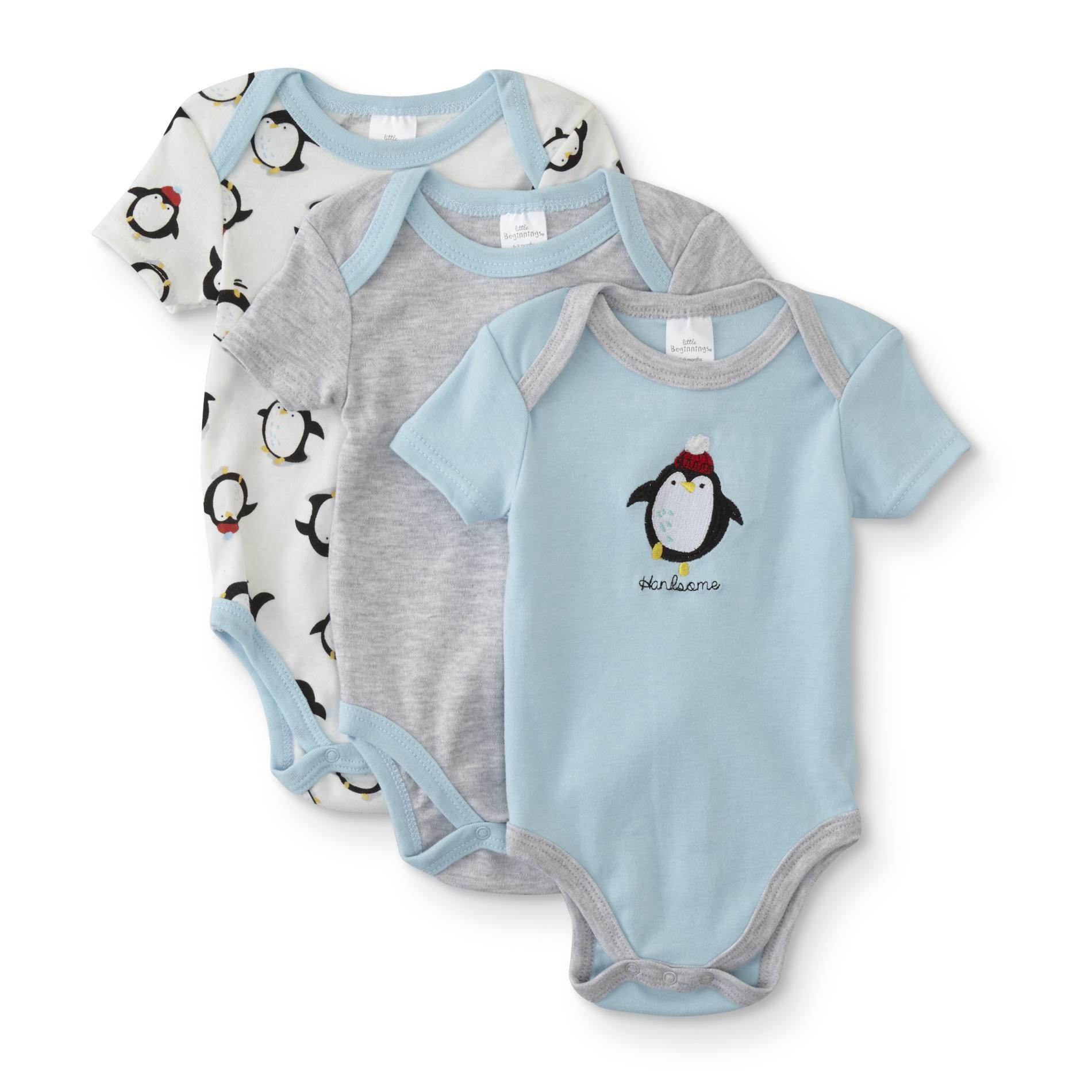 Cudlie Infant Boys' 3-Pack Short-Sleeve Bodysuits - Penguin