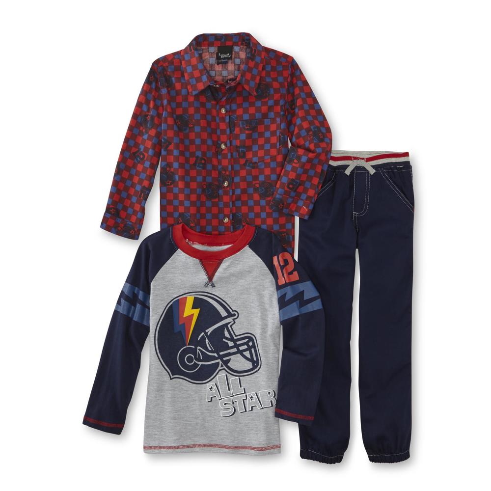 Little Rebels Boys' Graphic Shirt, Woven Shirt & Jogger Pants - Football