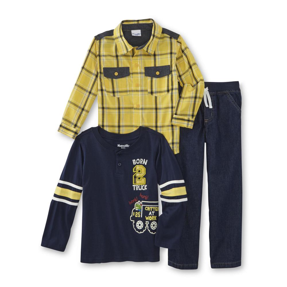 Little Rebels Boys' Graphic Shirt, Woven Shirt & Jeans - Plaid/Truck