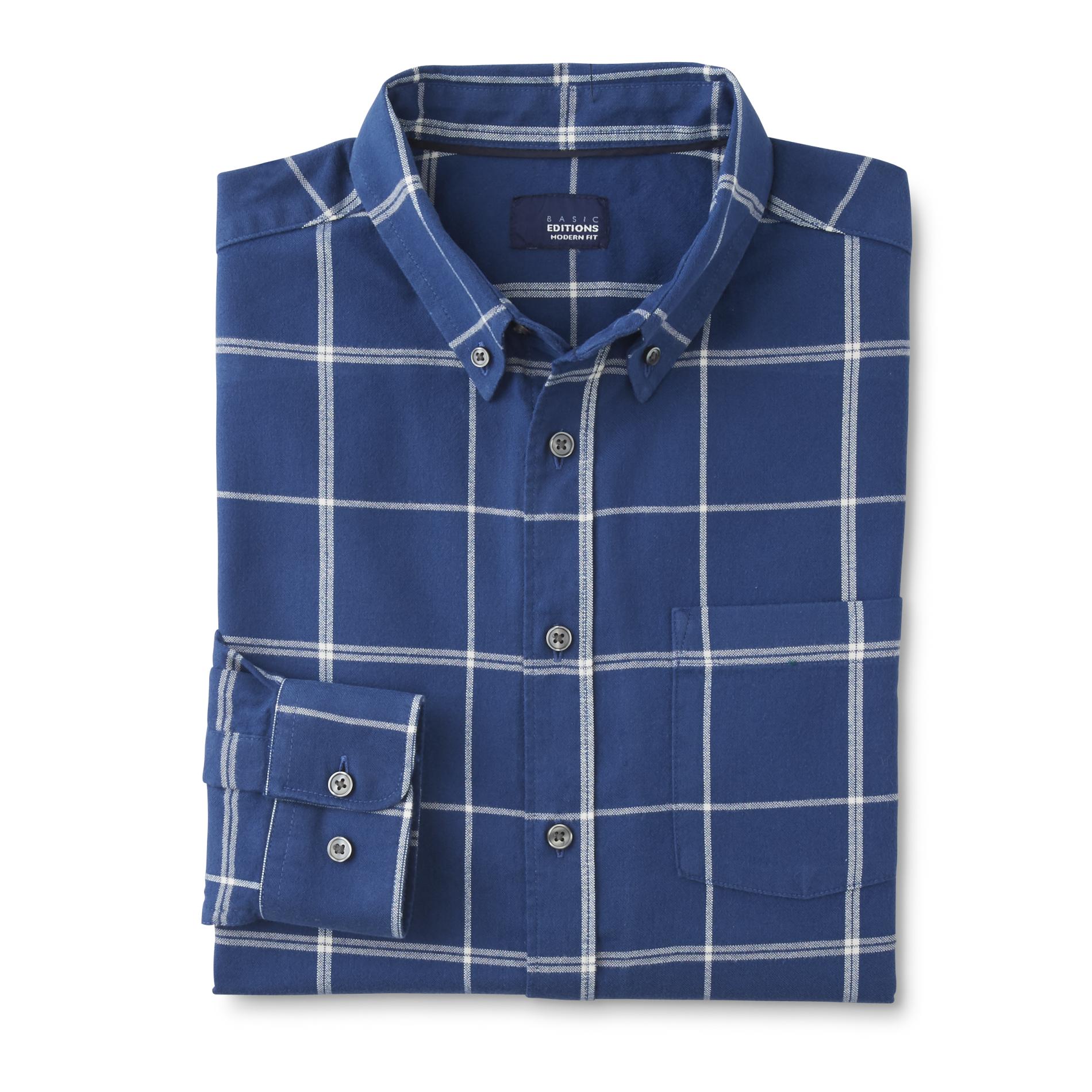 Basic Editions Men's Modern Fit Oxford Shirt - Windowpane Check