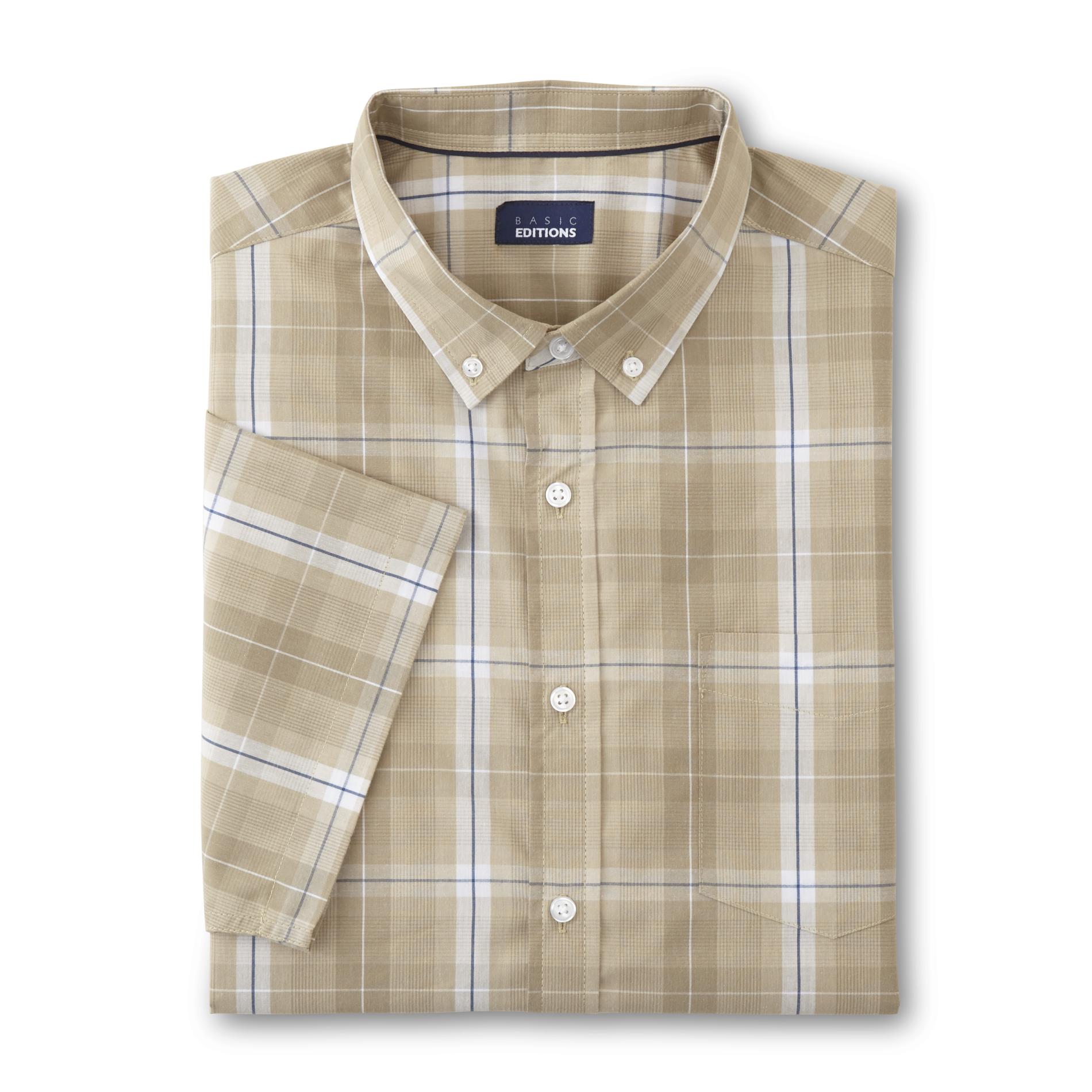 Basic Editions Men's Button-Front Shirt - Plaid, Size: Small, Plaza Brown Basic Editions Men's Button-Front Shirt - Plaid, Size: Small, Plaza Brown