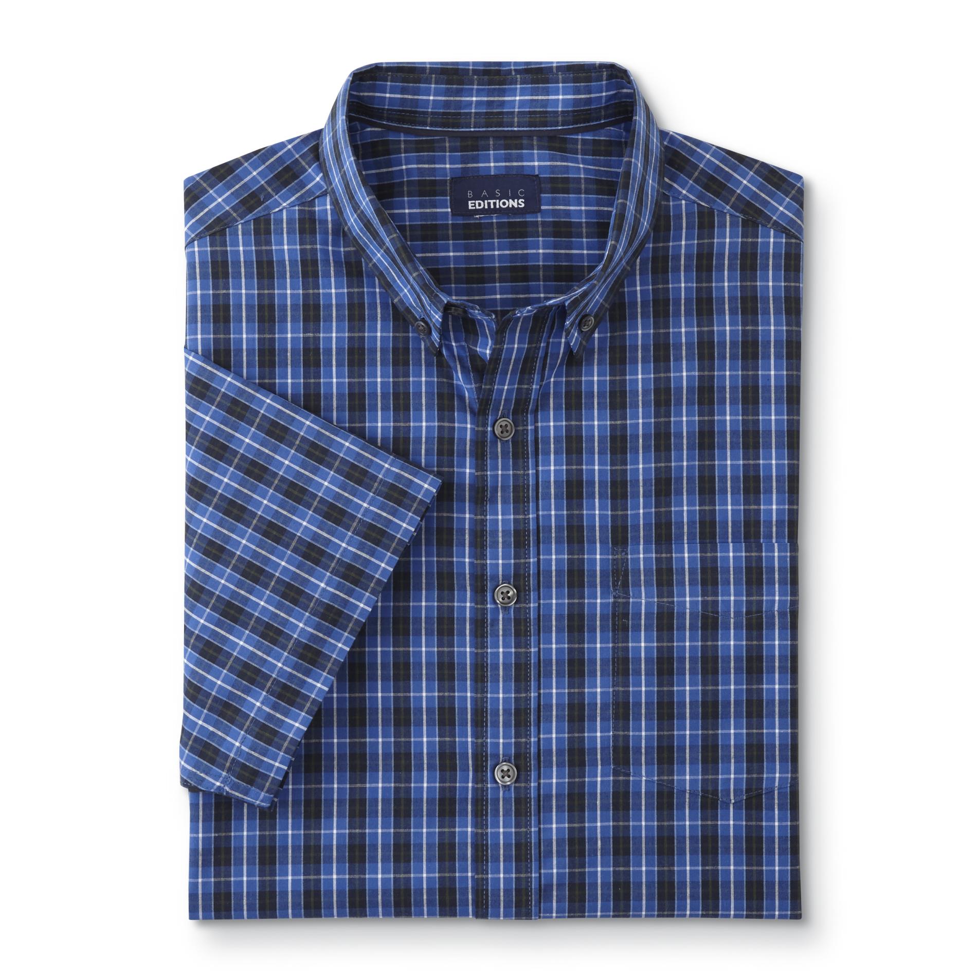 Basic Editions Men's Button-Front Shirt - Plaid, Size: Small, Blue Basic Editions Men's Button-Front Shirt - Plaid, Size: Small, Blue