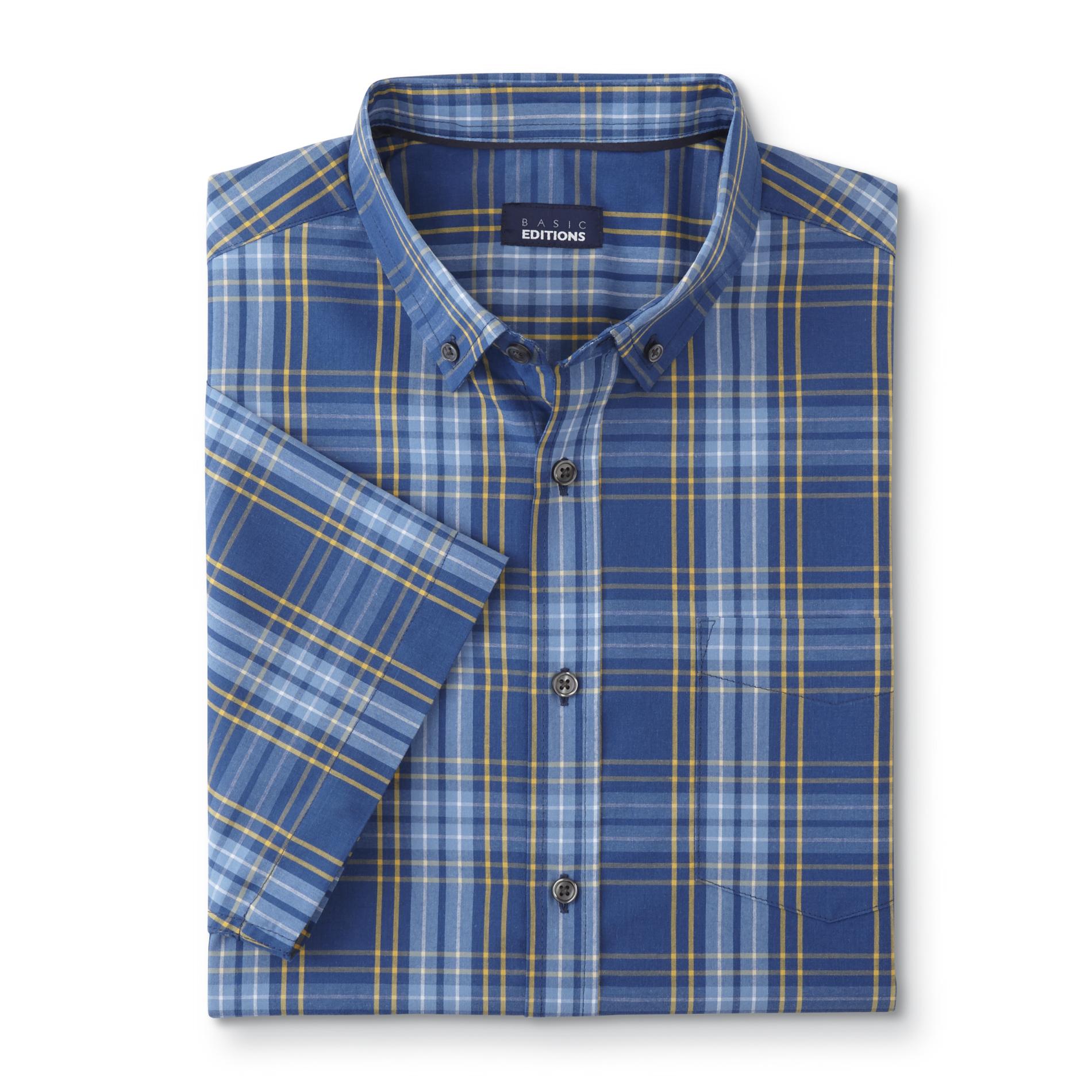 Basic Editions Men's Button-Front Shirt - Plaid, Size: Small, Blue Basic Editions Men's Button-Front Shirt - Plaid, Size: Small, Blue