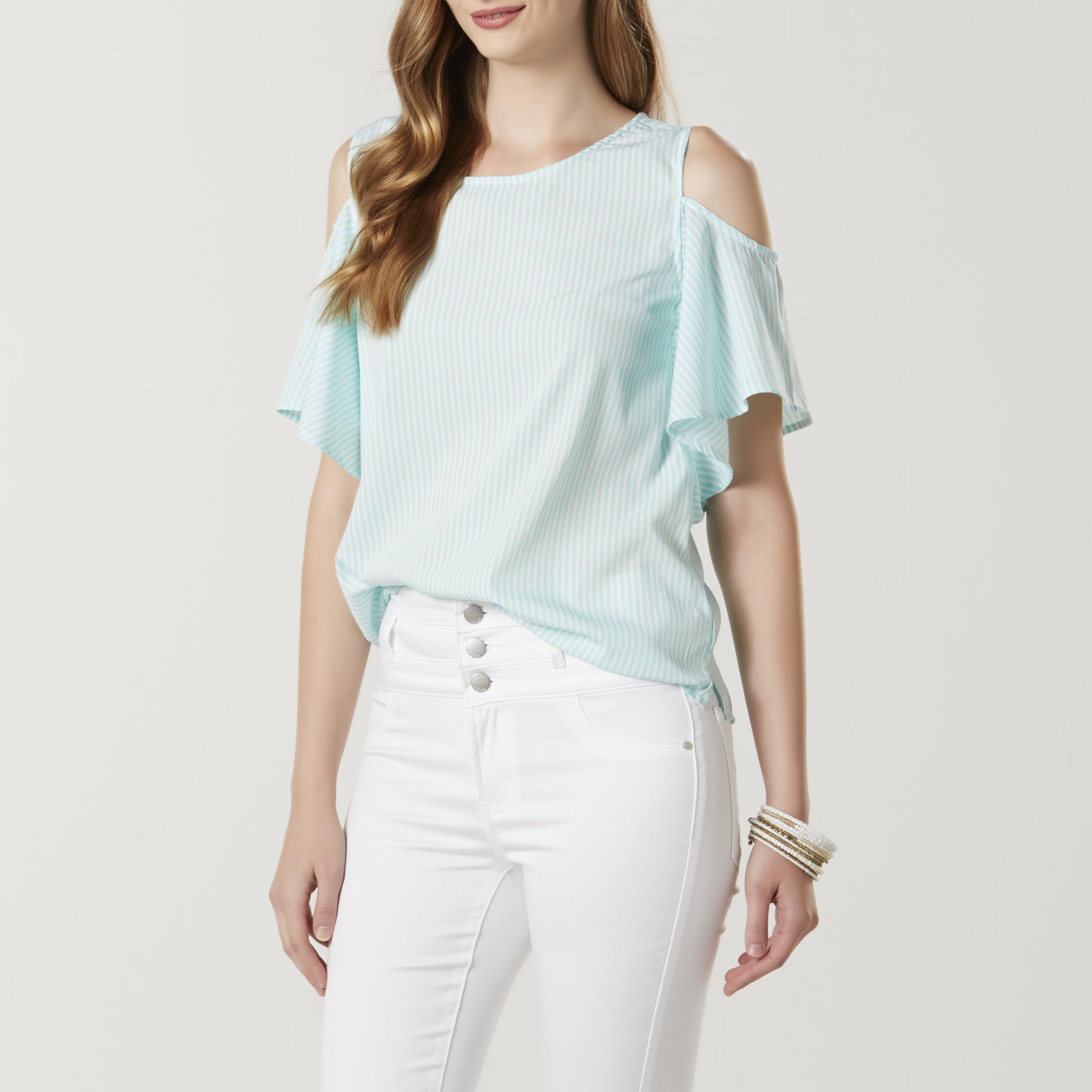 Attention Women's Cold Shoulder Top - Striped, Size: Small, Blue Blue Attention Women's Cold Shoulder Top - Striped, Size: Small, Blue Blue