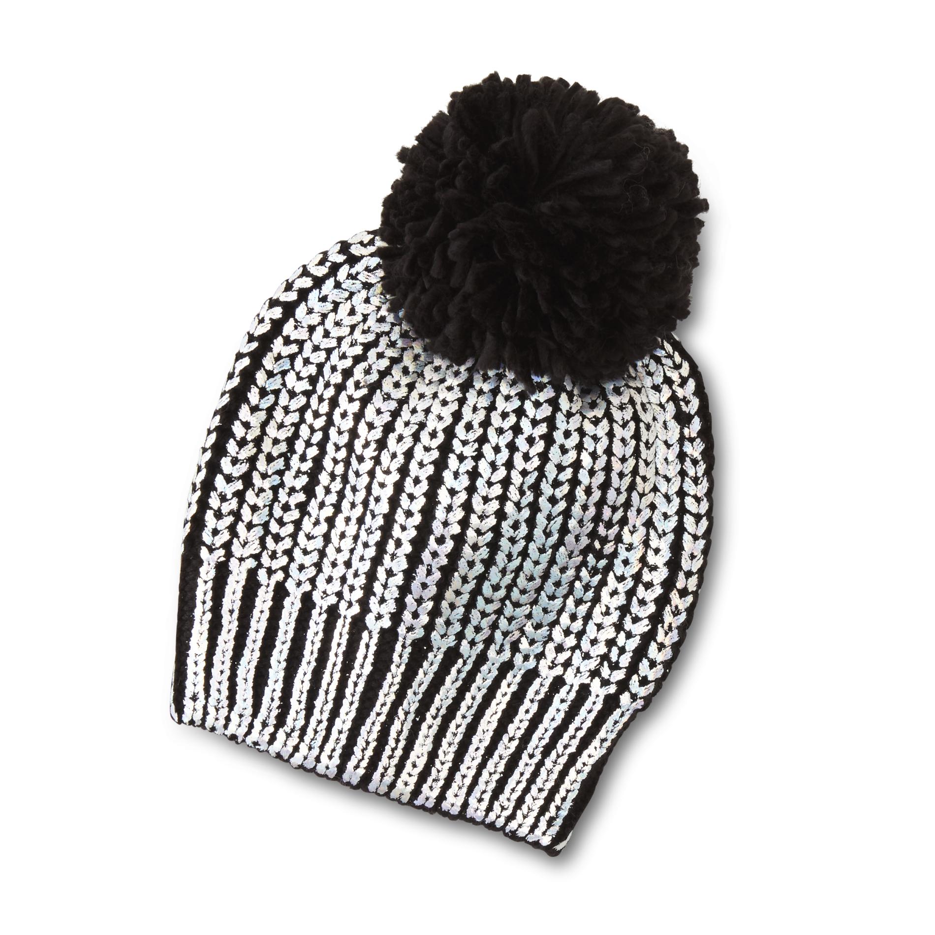 Basic Editions Girls' Chunky Knit Hat - Foil Print, Size: One size, Pink Basic Editions Girls' Chunky Knit Hat - Foil Print, Size: One size, Pink